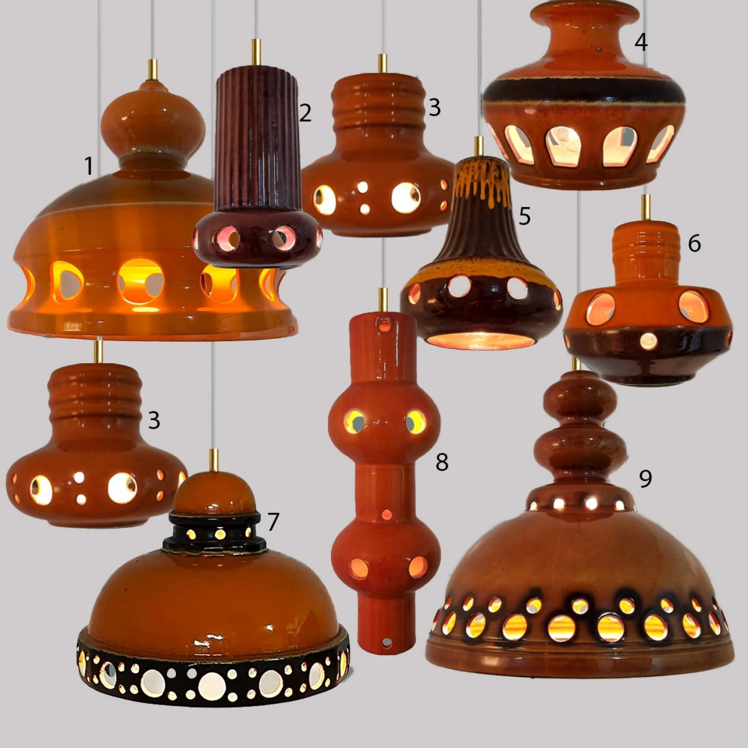 Lampe à suspension unique en céramique émaillée orange, Allemagne, 1970 en vente 3