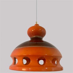 Unique Orange Glazed Ceramic Pendant Light, Germany, 1970s