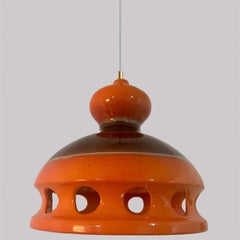 Einzigartige orange glasierte Keramik-Hängelampe, Deutschland, 1970er Jahre