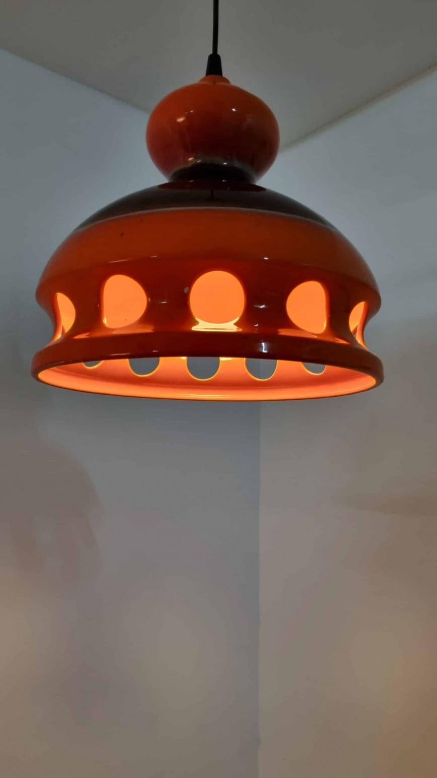 Lampe à suspension unique en céramique émaillée orange, Allemagne, 1970 Bon état - En vente à Rijssen, NL