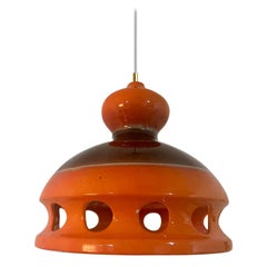 Unique Orange Glazed Ceramic Pendant Light, Germany, 1970s