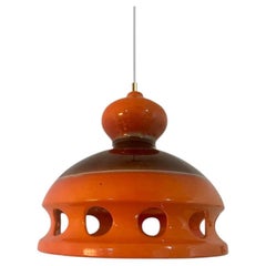 Einzigartige orange glasierte Keramik-Hängelampe, Deutschland, 1970er Jahre