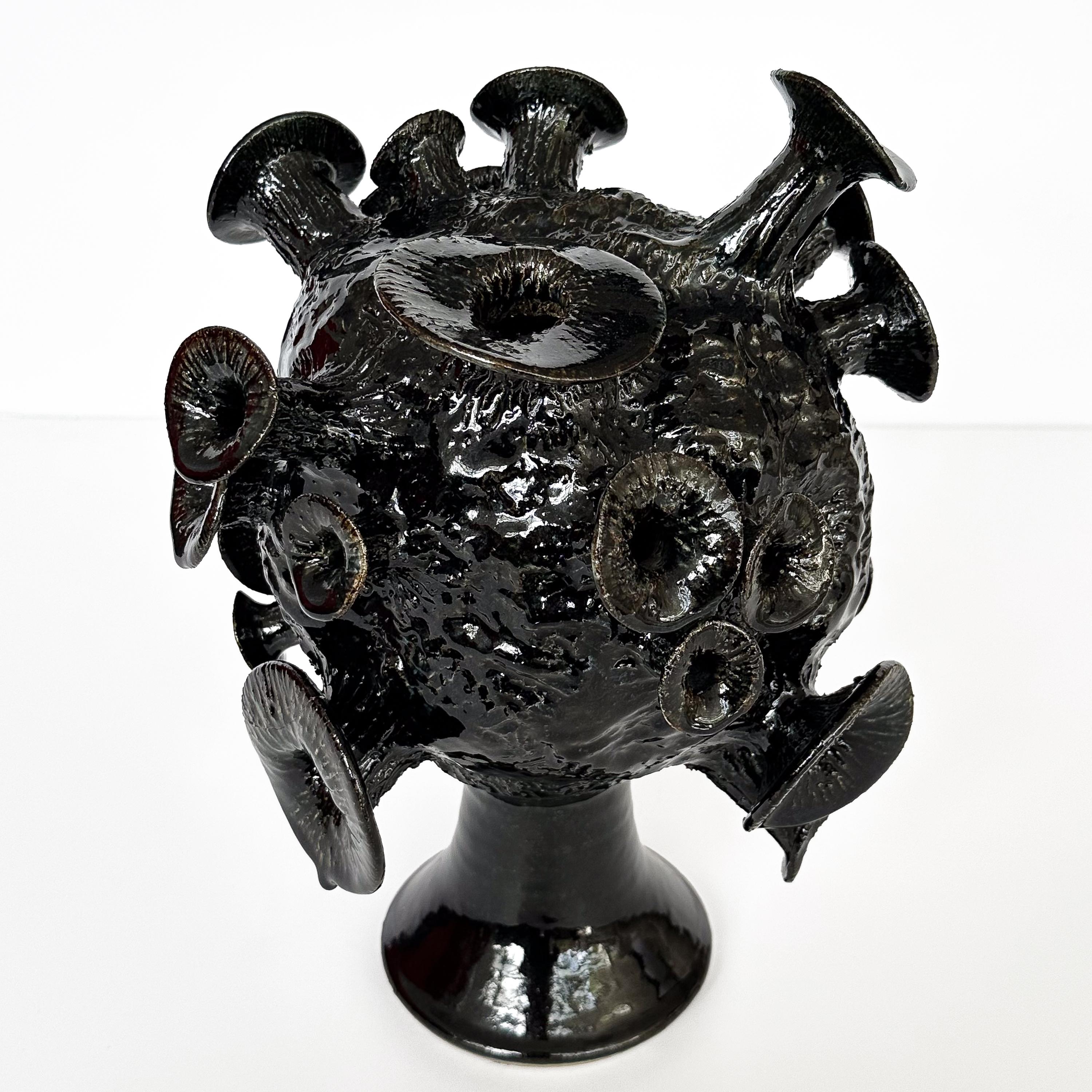 Unique Organic Form Black Glazed Pottery Sculpture For Sale 3