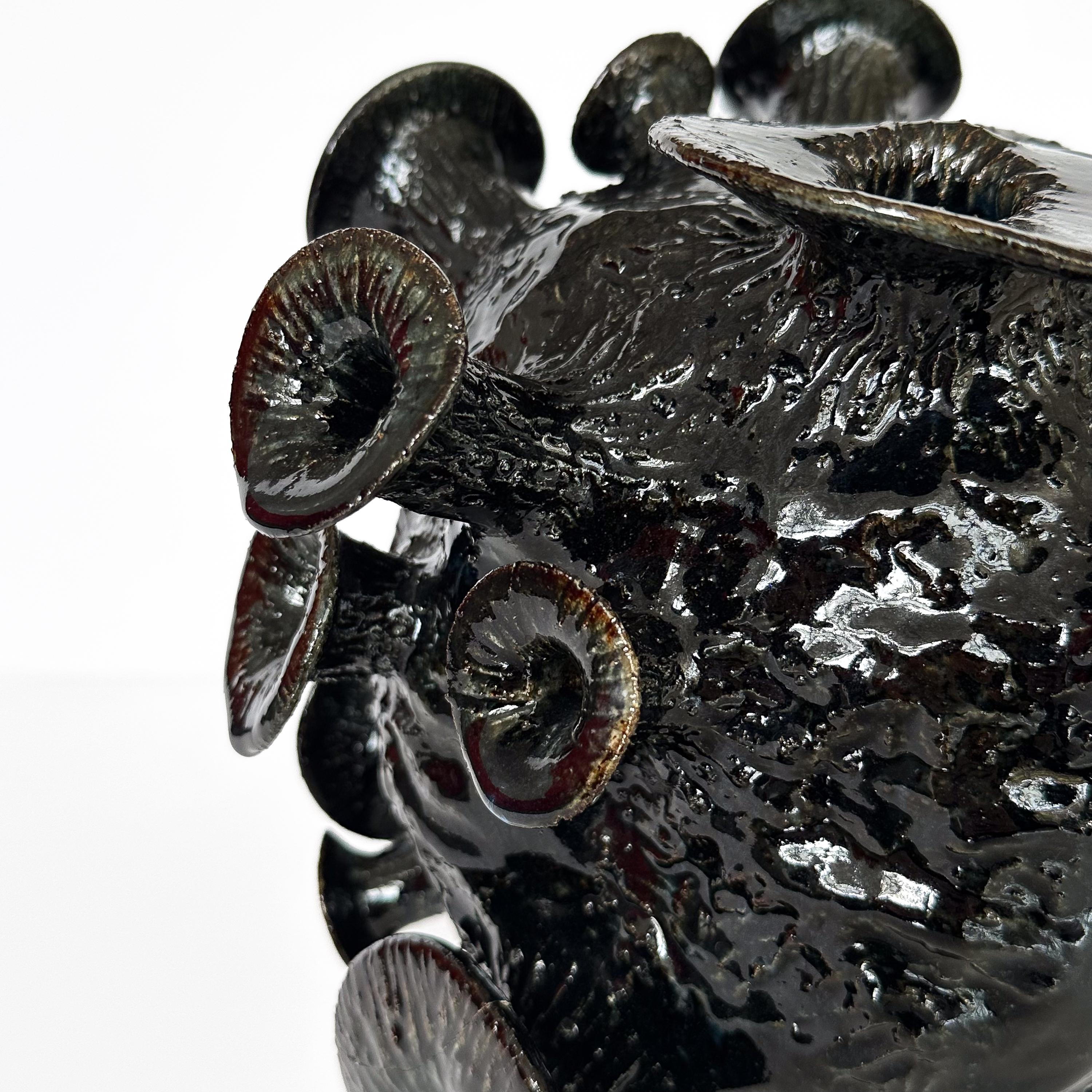 Unique Organic Form Black Glazed Pottery Sculpture For Sale 4