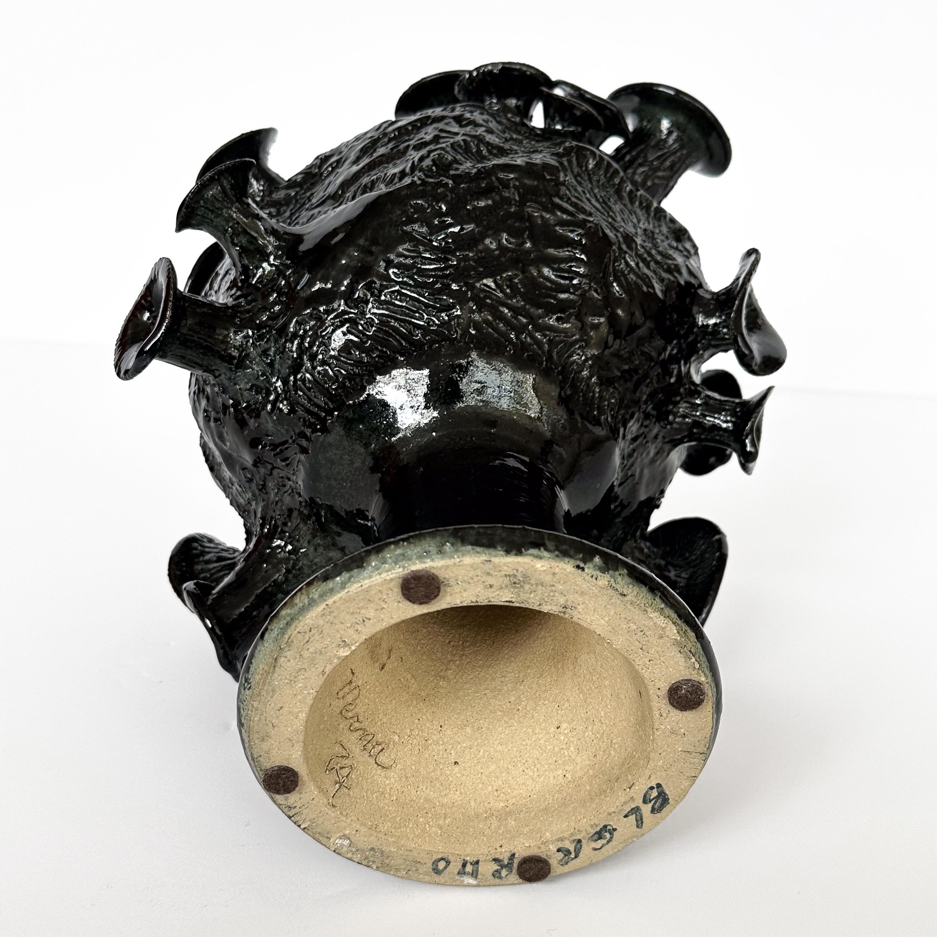 Unique Organic Form Black Glazed Pottery Sculpture For Sale 7