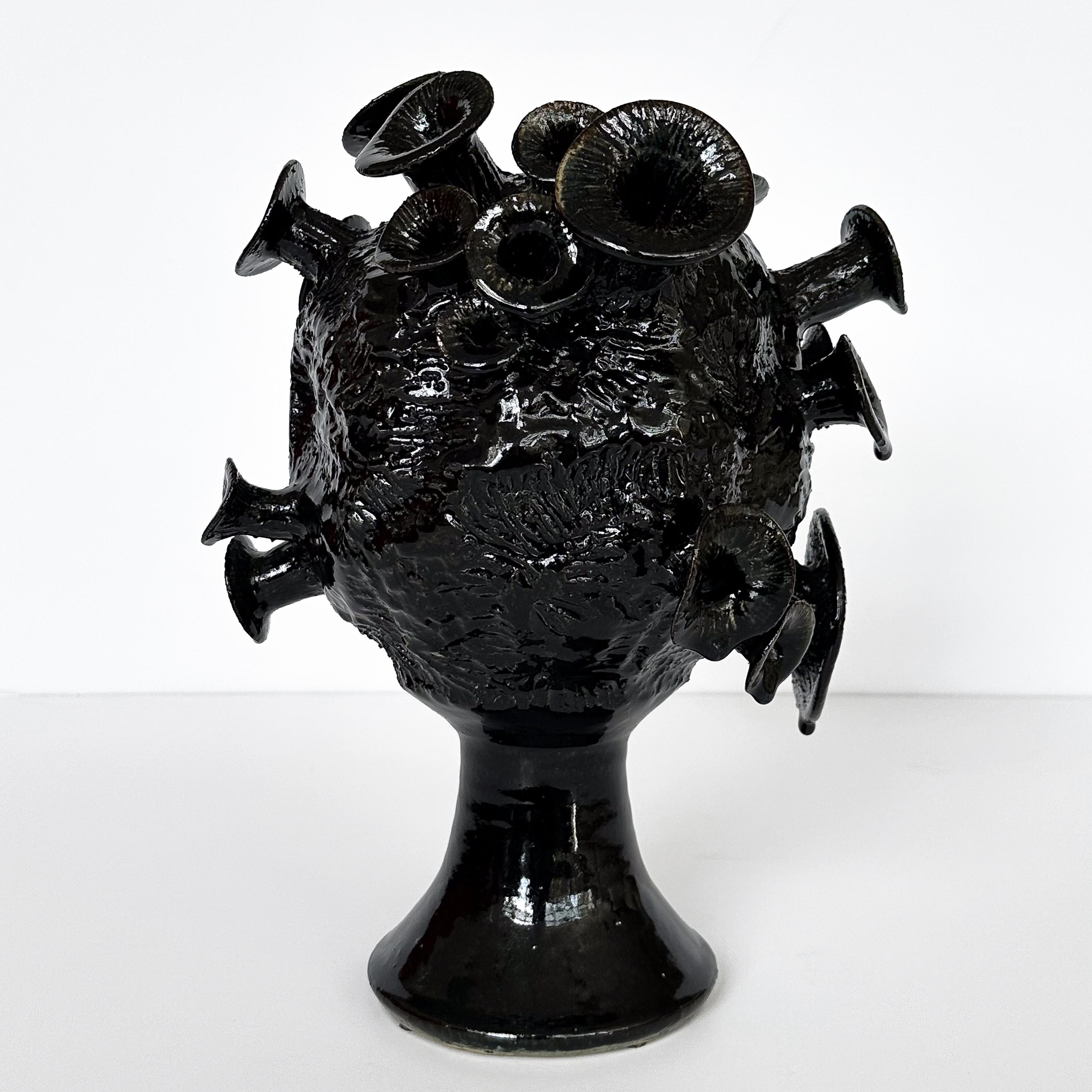 American Unique Organic Form Black Glazed Pottery Sculpture For Sale