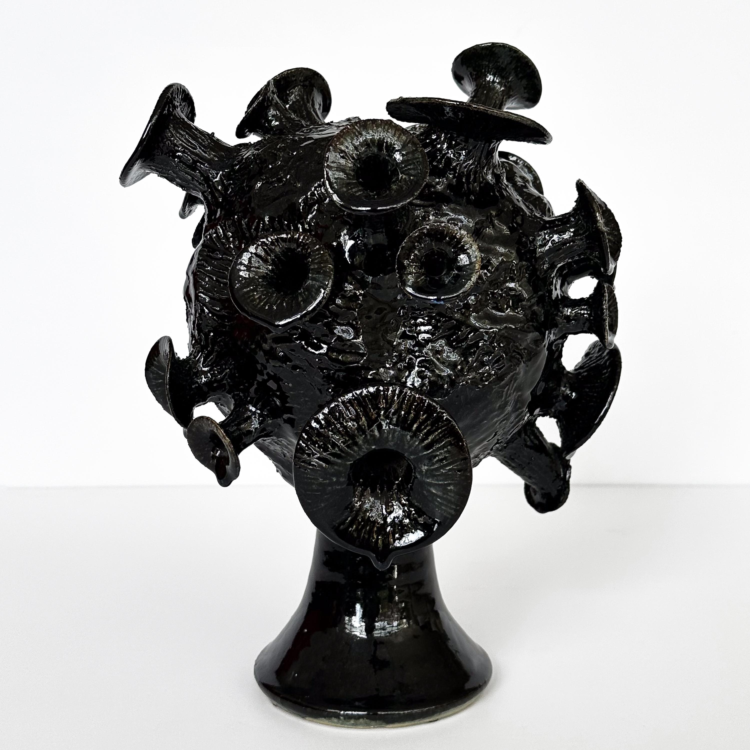Late 20th Century Unique Organic Form Black Glazed Pottery Sculpture For Sale