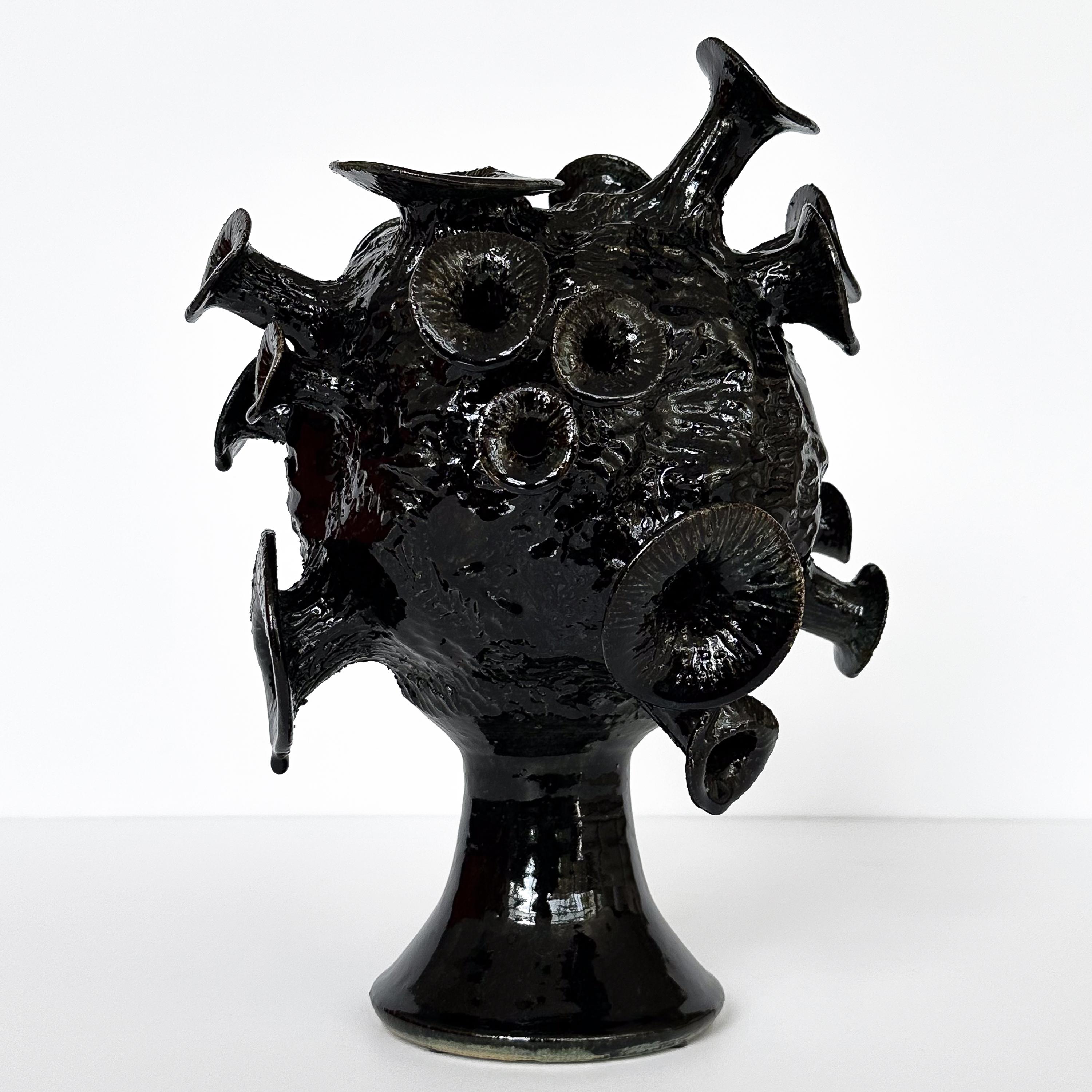 Unique Organic Form Black Glazed Pottery Sculpture For Sale 1