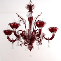 Unique original Murano chandelier Red glass 6 arm Vintage Made in Italy in stock