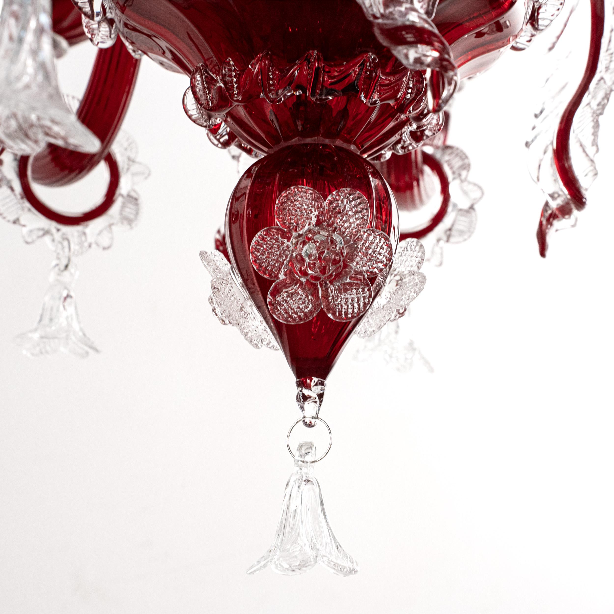 XX secolo Lampadario originale unico di Murano in vetro rosso a 6 bracci Vintage Made in Italy in stock in vendita
