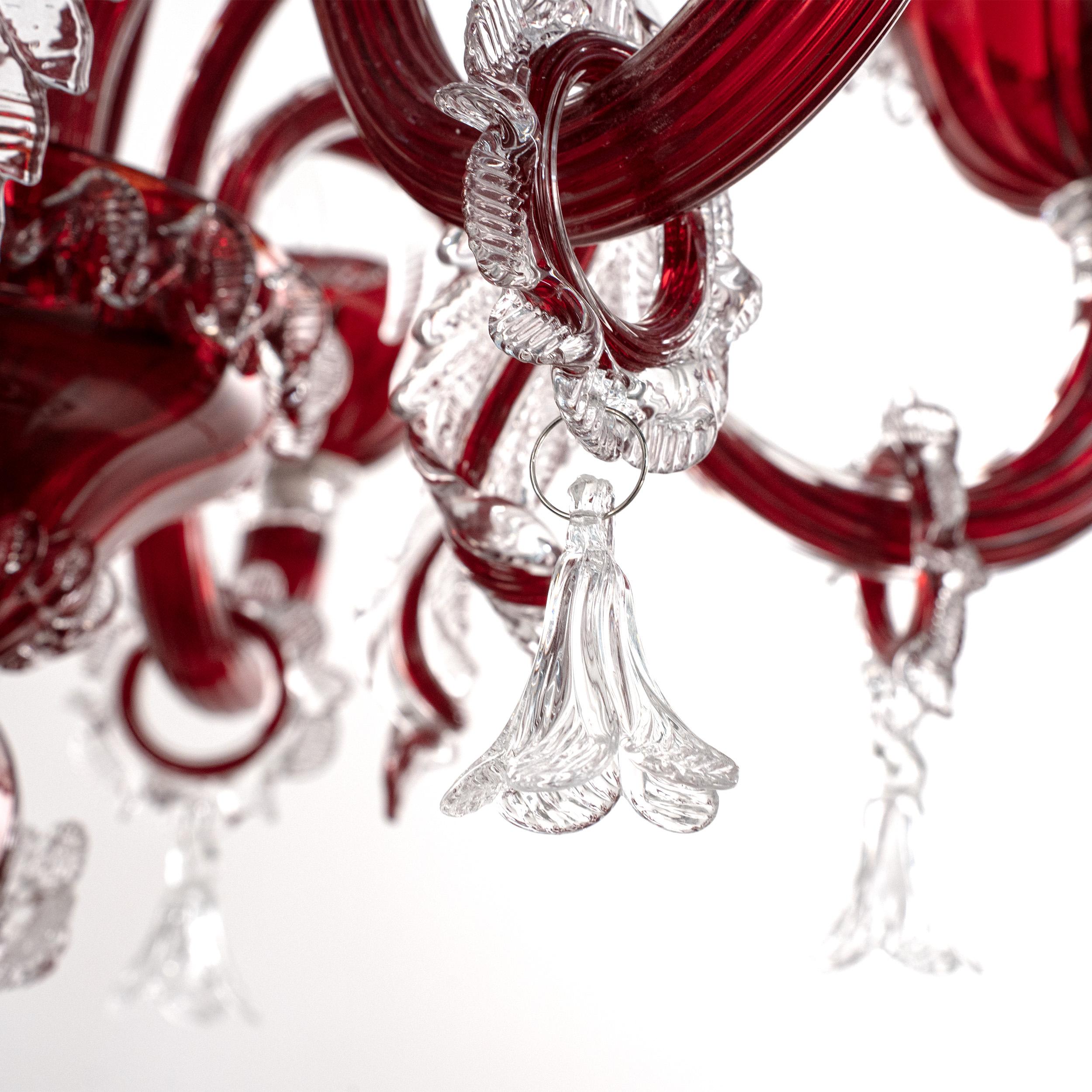 Ottone Lampadario originale unico di Murano in vetro rosso a 6 bracci Vintage Made in Italy in stock in vendita