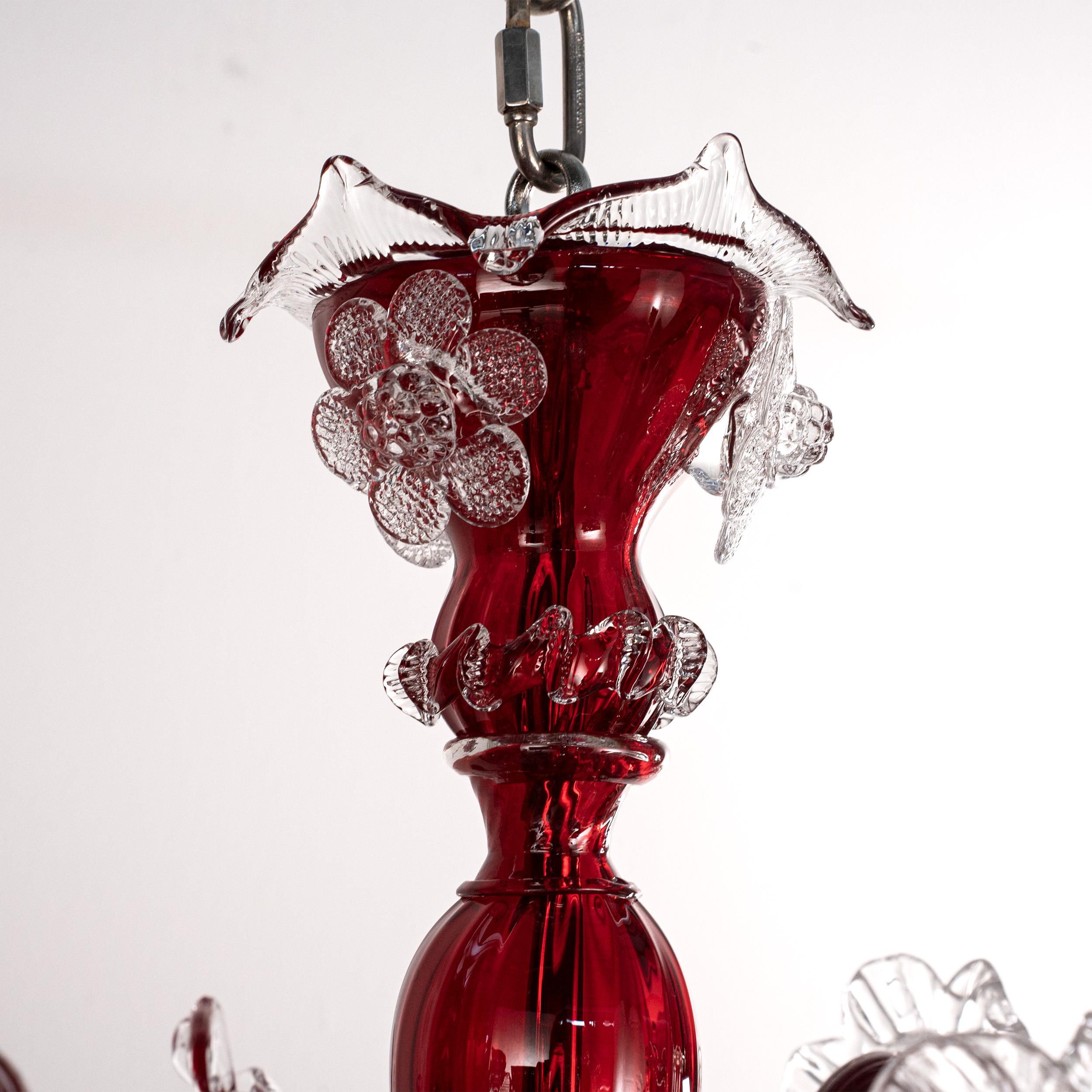 Lampadario originale unico di Murano in vetro rosso a 6 bracci Vintage Made in Italy in stock in vendita 2