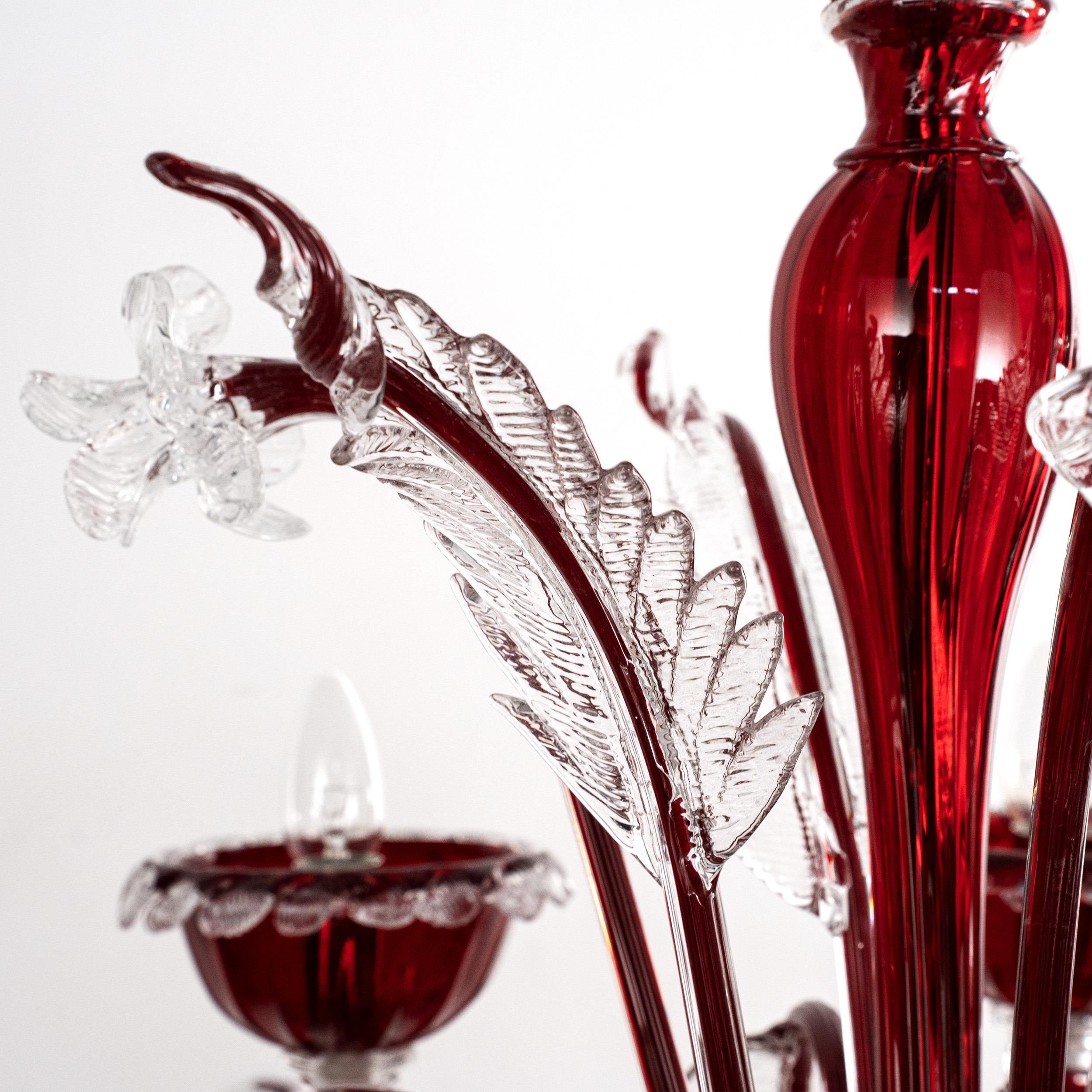 Lampadario originale unico di Murano in vetro rosso a 6 bracci Vintage Made in Italy in stock in vendita 3