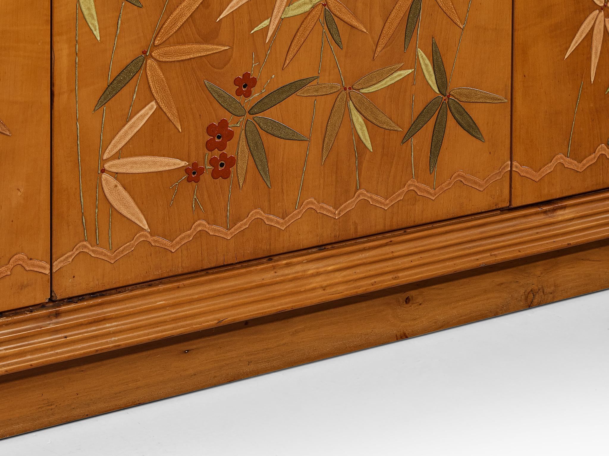 Unique Osvaldo Borsani Highboard in Cherry with Flora and Fauna Motifs  For Sale 4