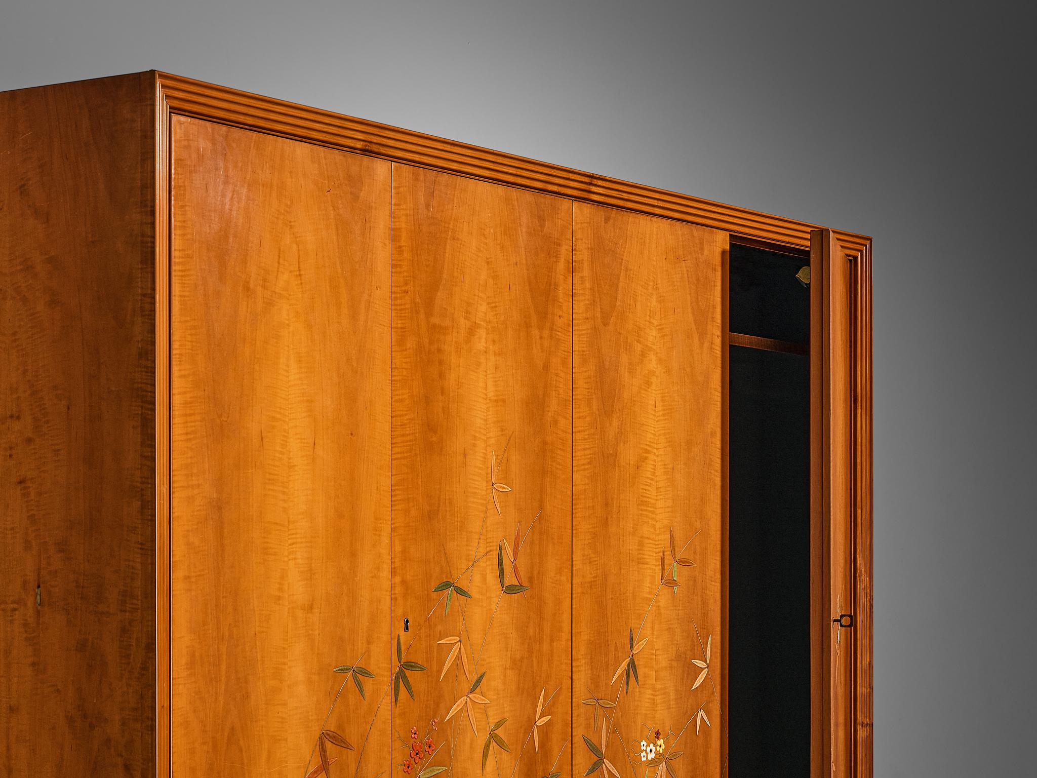 Art Deco Unique Osvaldo Borsani Highboard in Cherry with Flora and Fauna Motifs  For Sale