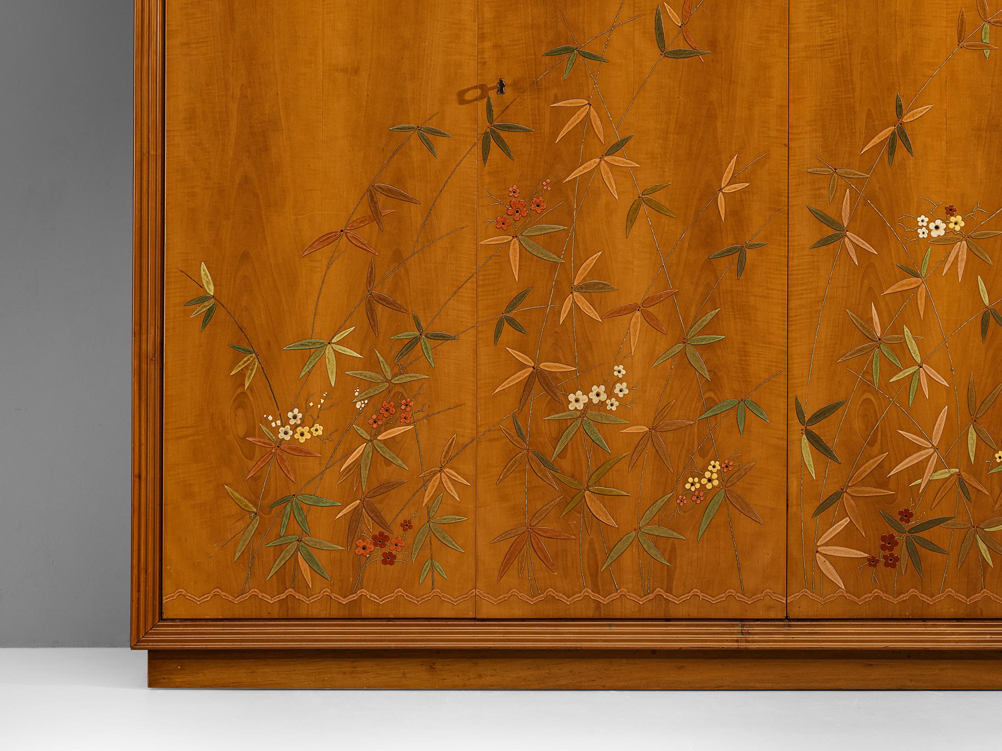 Mid-20th Century Unique Osvaldo Borsani Highboard in Cherry with Flora and Fauna Motifs  For Sale