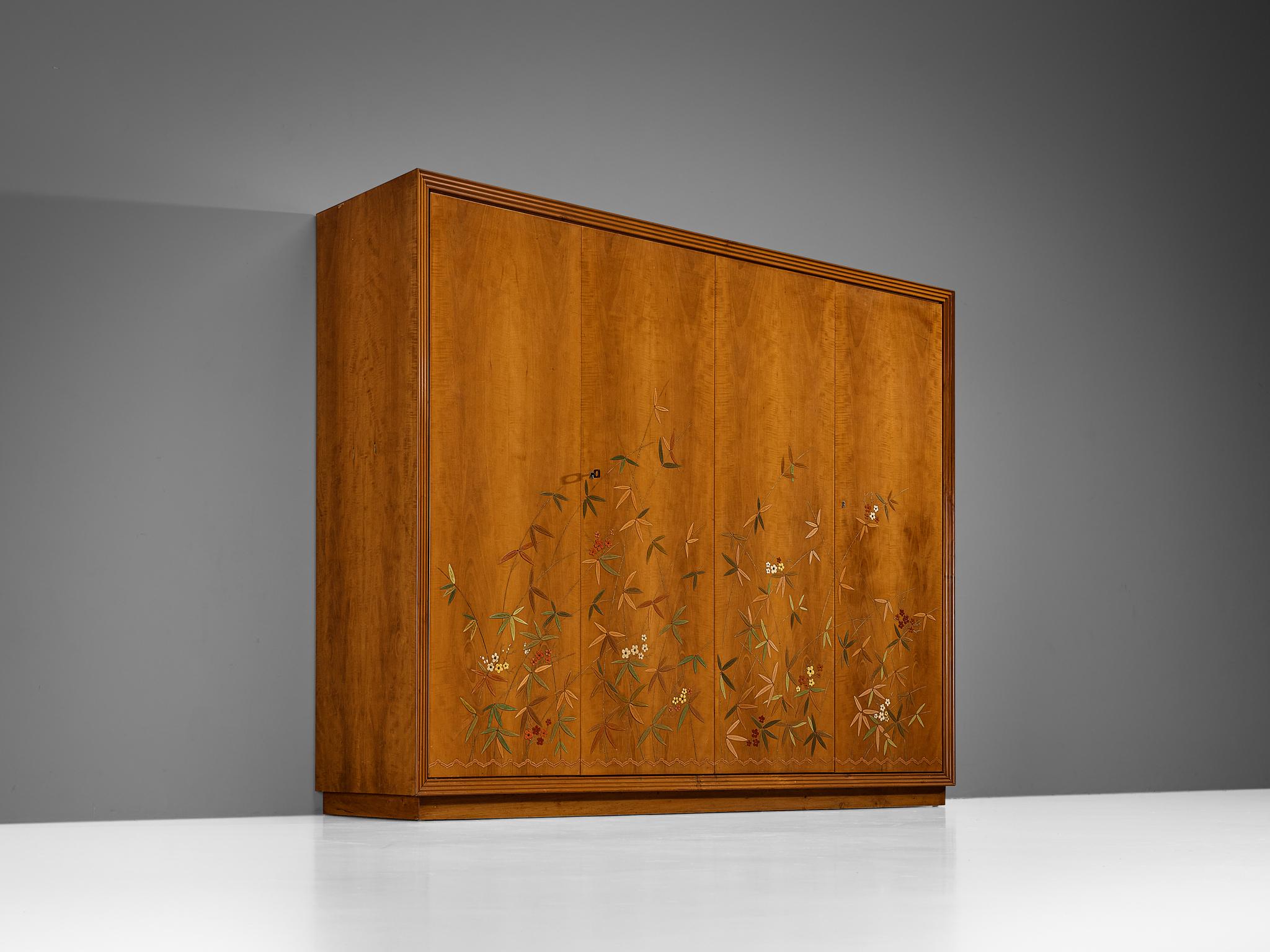 Unique Osvaldo Borsani Highboard in Cherry with Flora and Fauna Motifs  For Sale 1