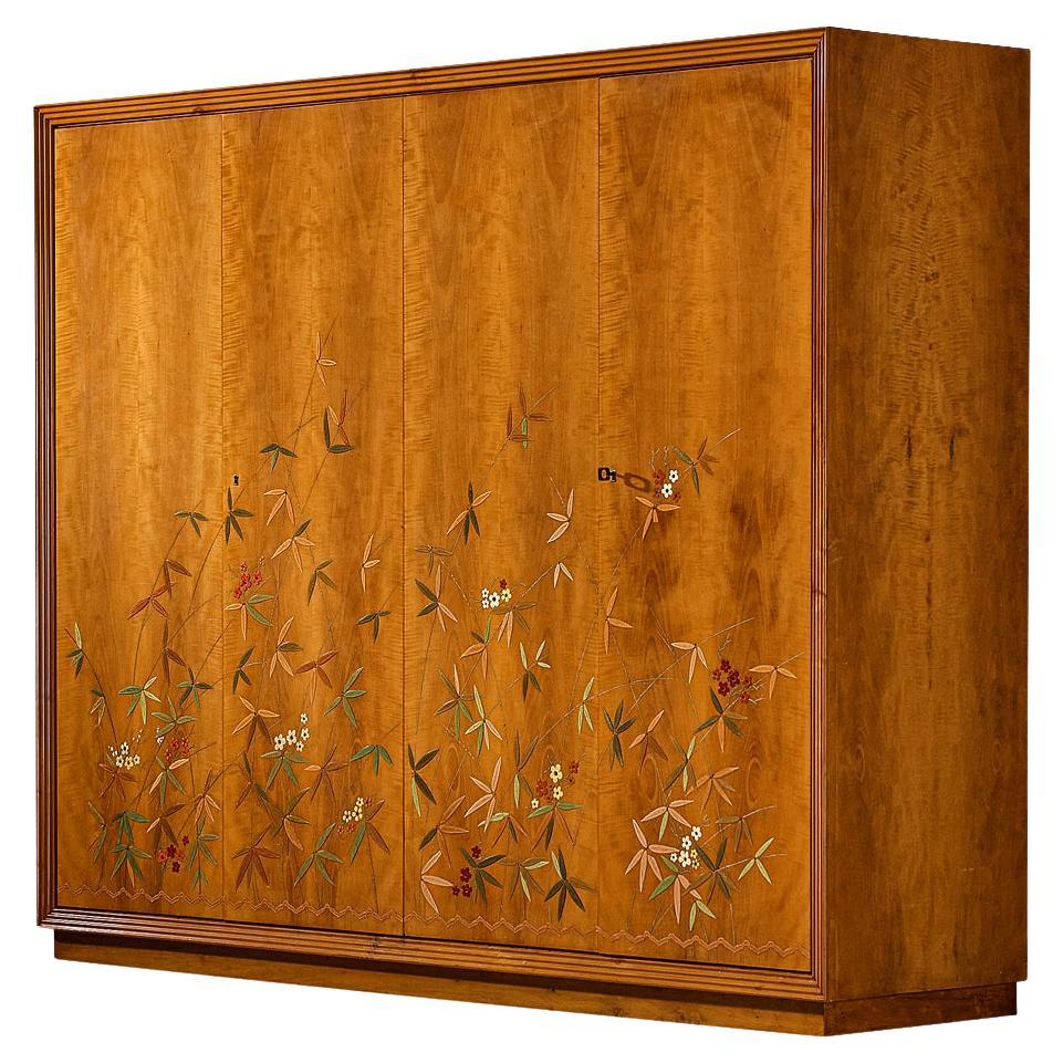 Unique Osvaldo Borsani Highboard in Cherry with Flora and Fauna Motifs  For Sale