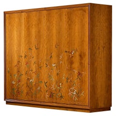 Vintage Unique Osvaldo Borsani Highboard in Cherry with Flora and Fauna Motifs 