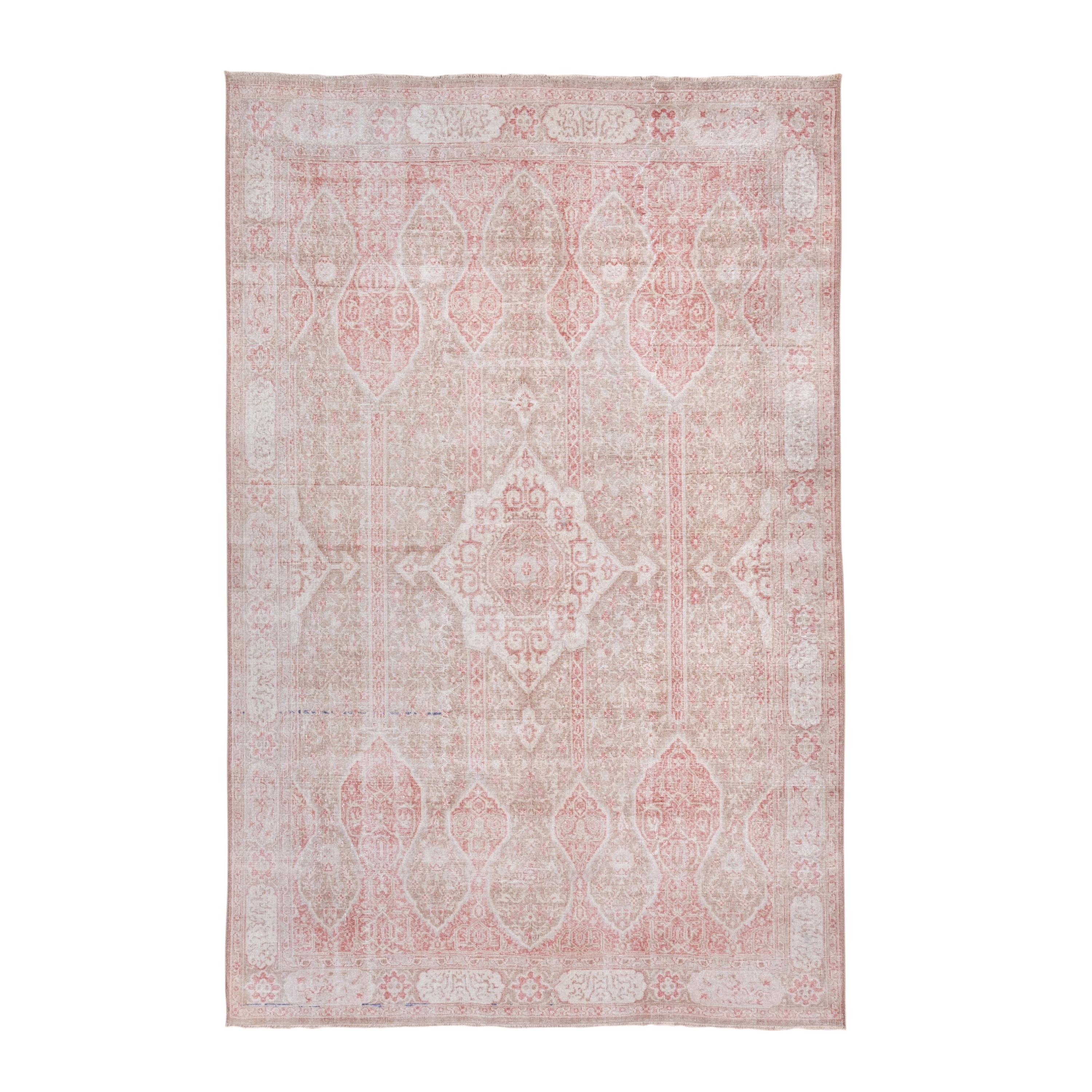 Unique Oushak Rug, Pink, Light Brown and Ivory