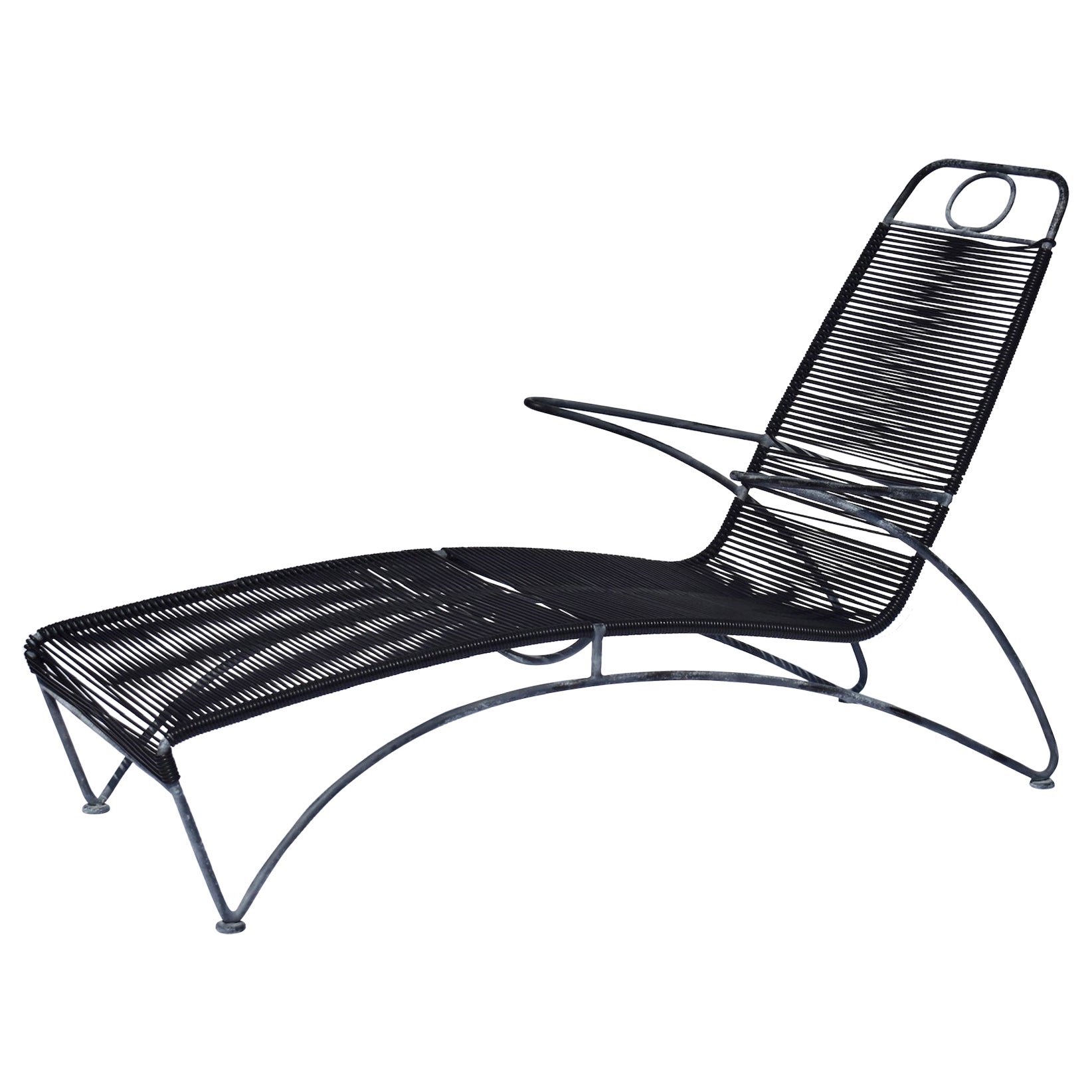 Einzigartige Lounge-Stühle für den Außenbereich aus Stahl und PVC-Schnüren, USA 1989 im Angebot