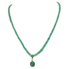 Unique Oval Cut Emerald Bead Pendant Necklace, Modern Natural Emerald