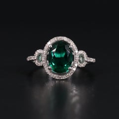 Unique Oval Cut Natural Emerald and Diamond Engagement Rings, Promise Rings