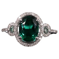 Unique Oval Cut Natural Emerald and Diamond Engagement Rings, Promise Rings