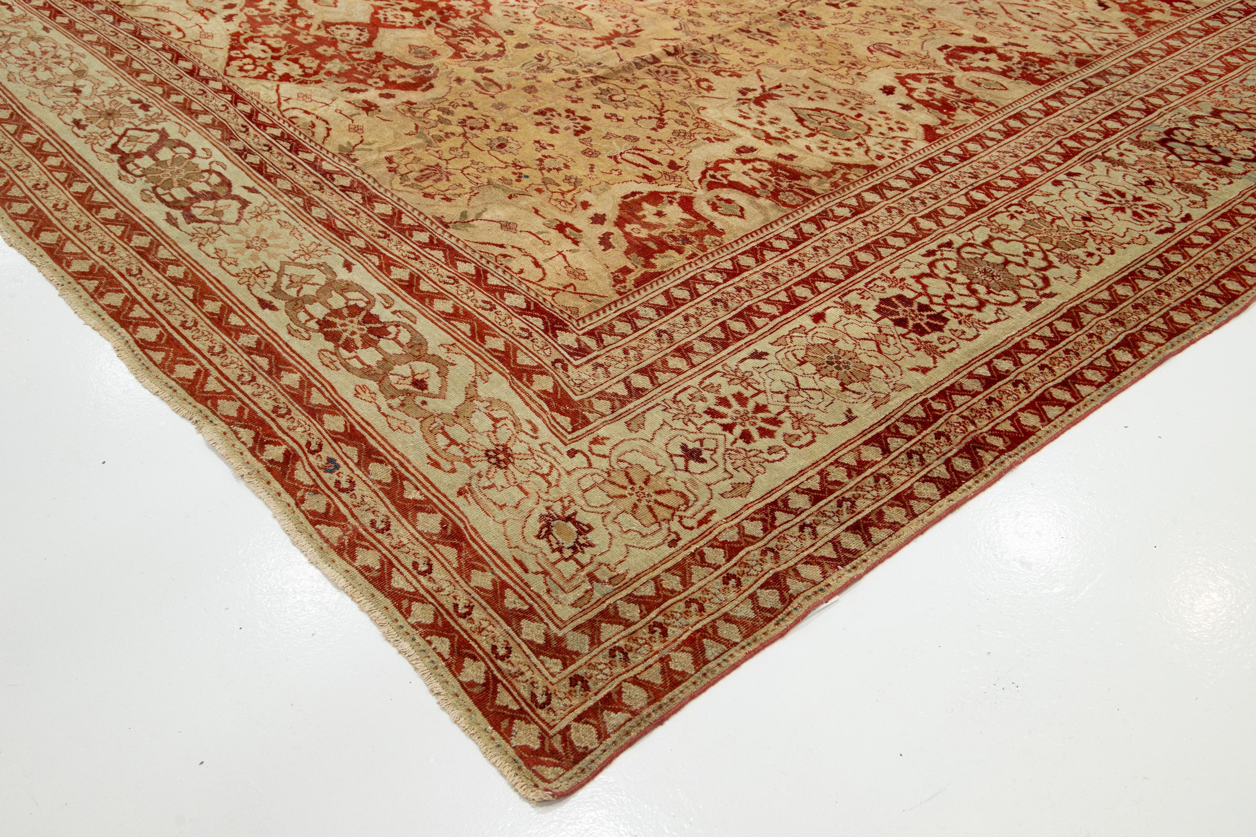 Einzigartiger übergroßer antiker persischer Sultanabad-Teppich aus brauner Wolle in Hellbraun mit Mittelteil-Design im Angebot 4