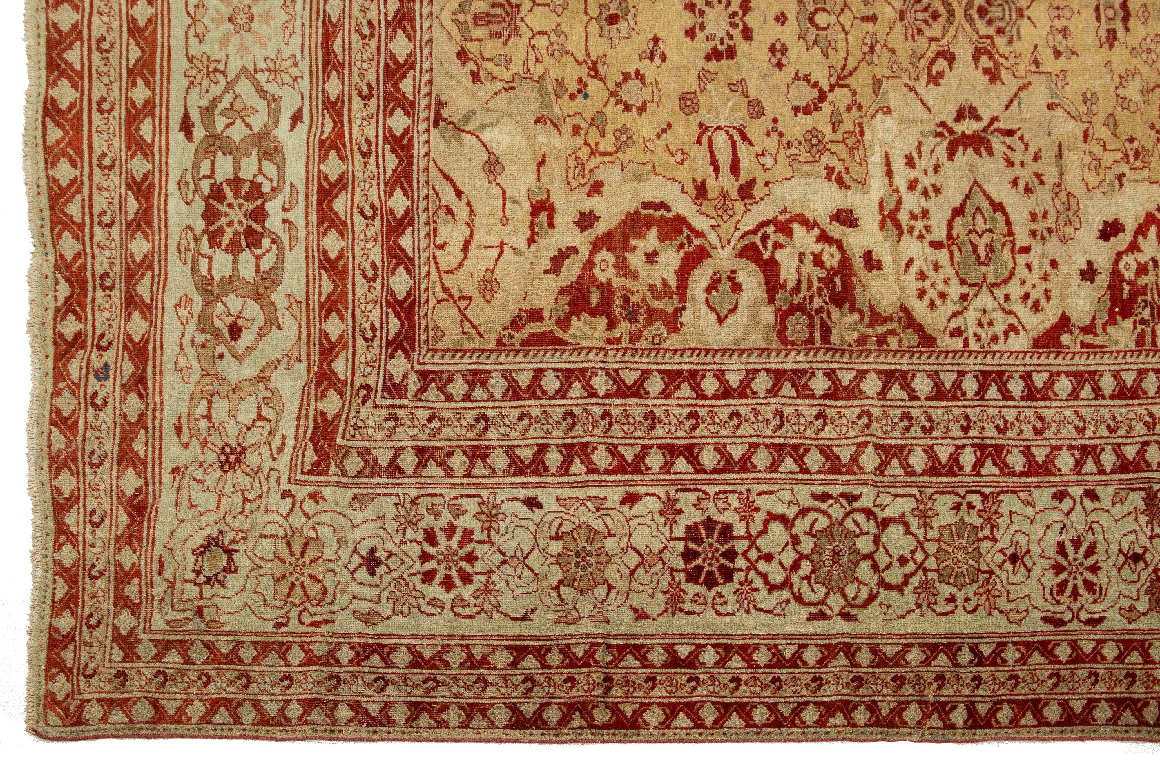 Einzigartiger übergroßer antiker persischer Sultanabad-Teppich aus brauner Wolle in Hellbraun mit Mittelteil-Design im Angebot 5