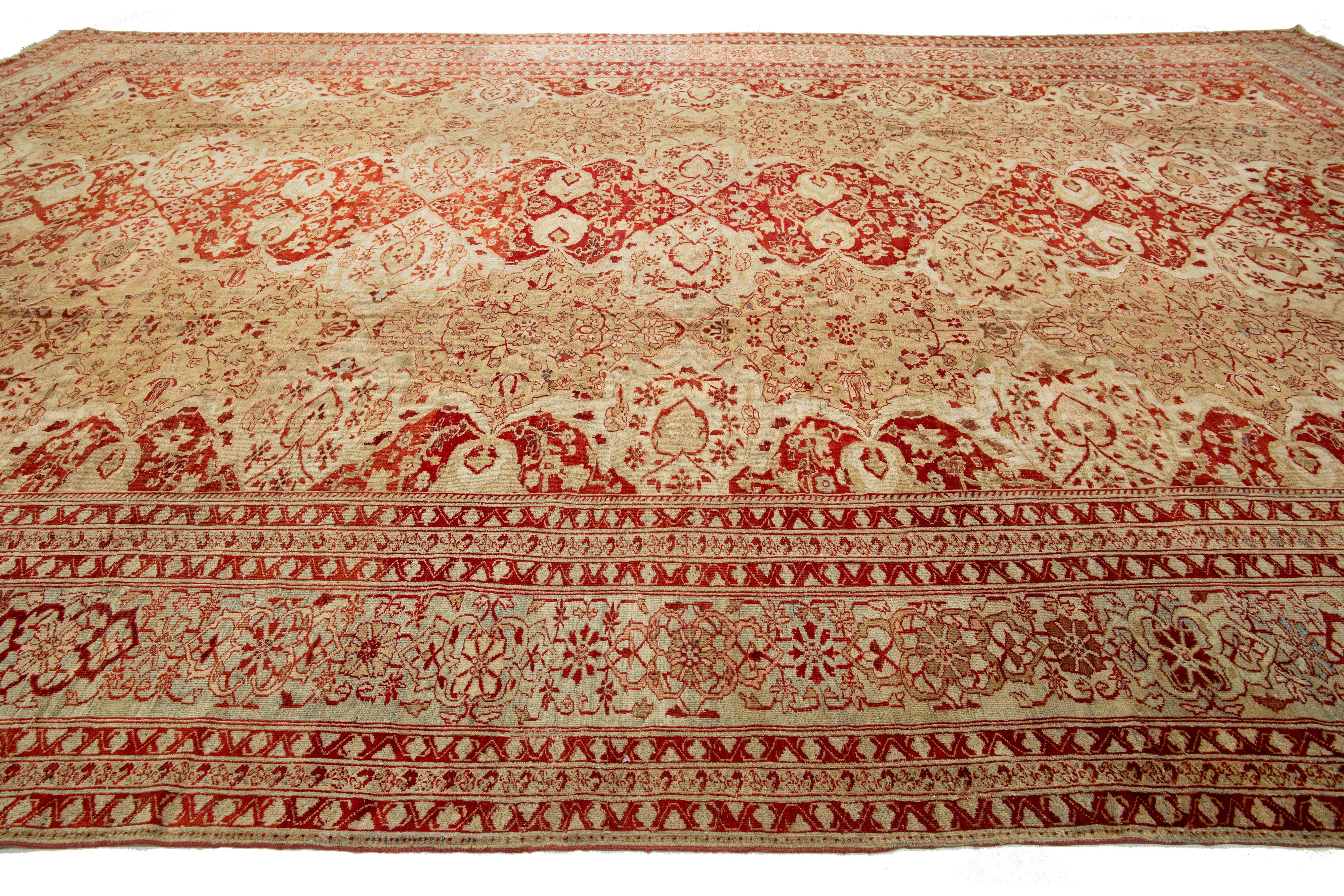Einzigartiger übergroßer antiker persischer Sultanabad-Teppich aus brauner Wolle in Hellbraun mit Mittelteil-Design im Angebot 6