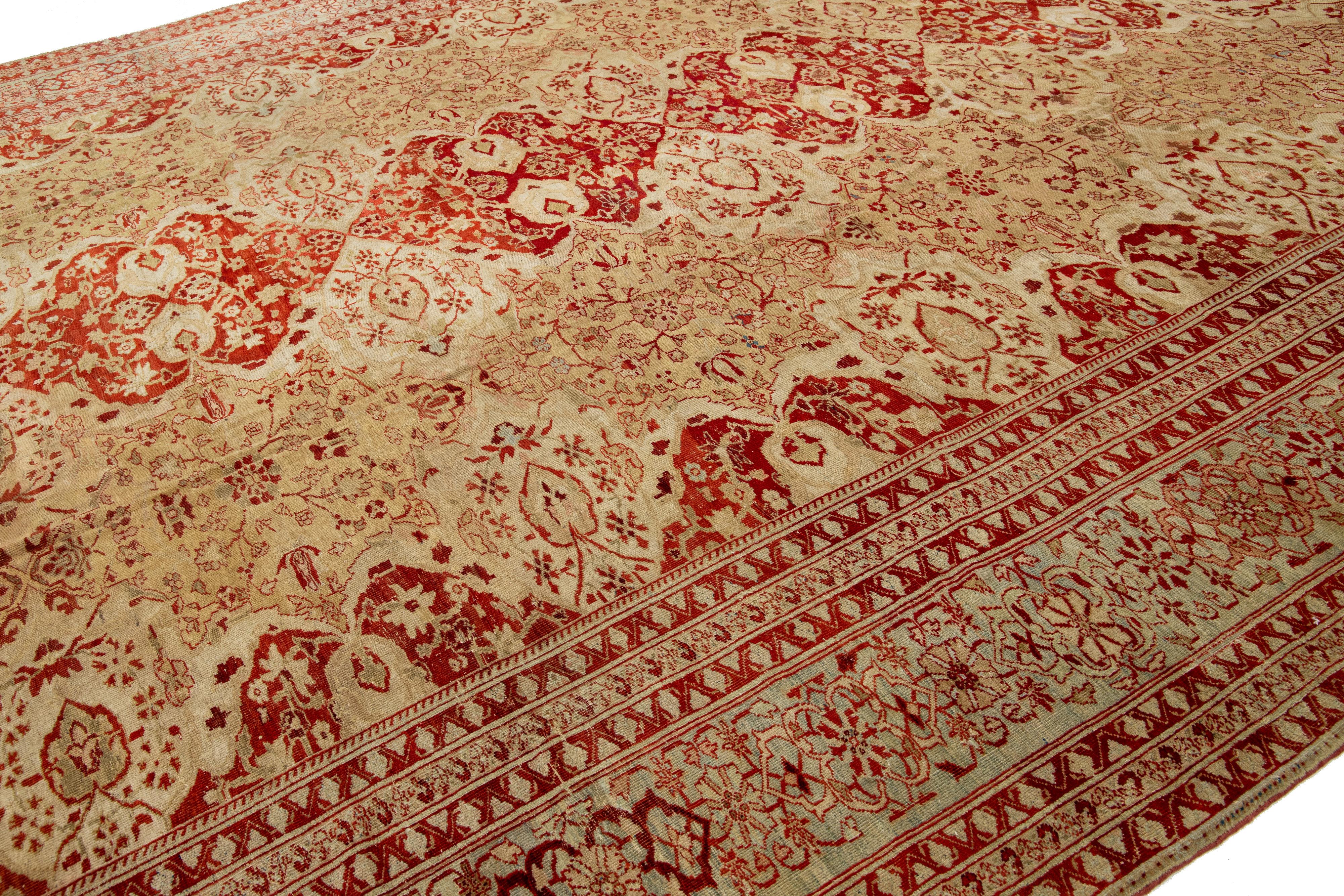 Einzigartiger übergroßer antiker persischer Sultanabad-Teppich aus brauner Wolle in Hellbraun mit Mittelteil-Design im Angebot 7