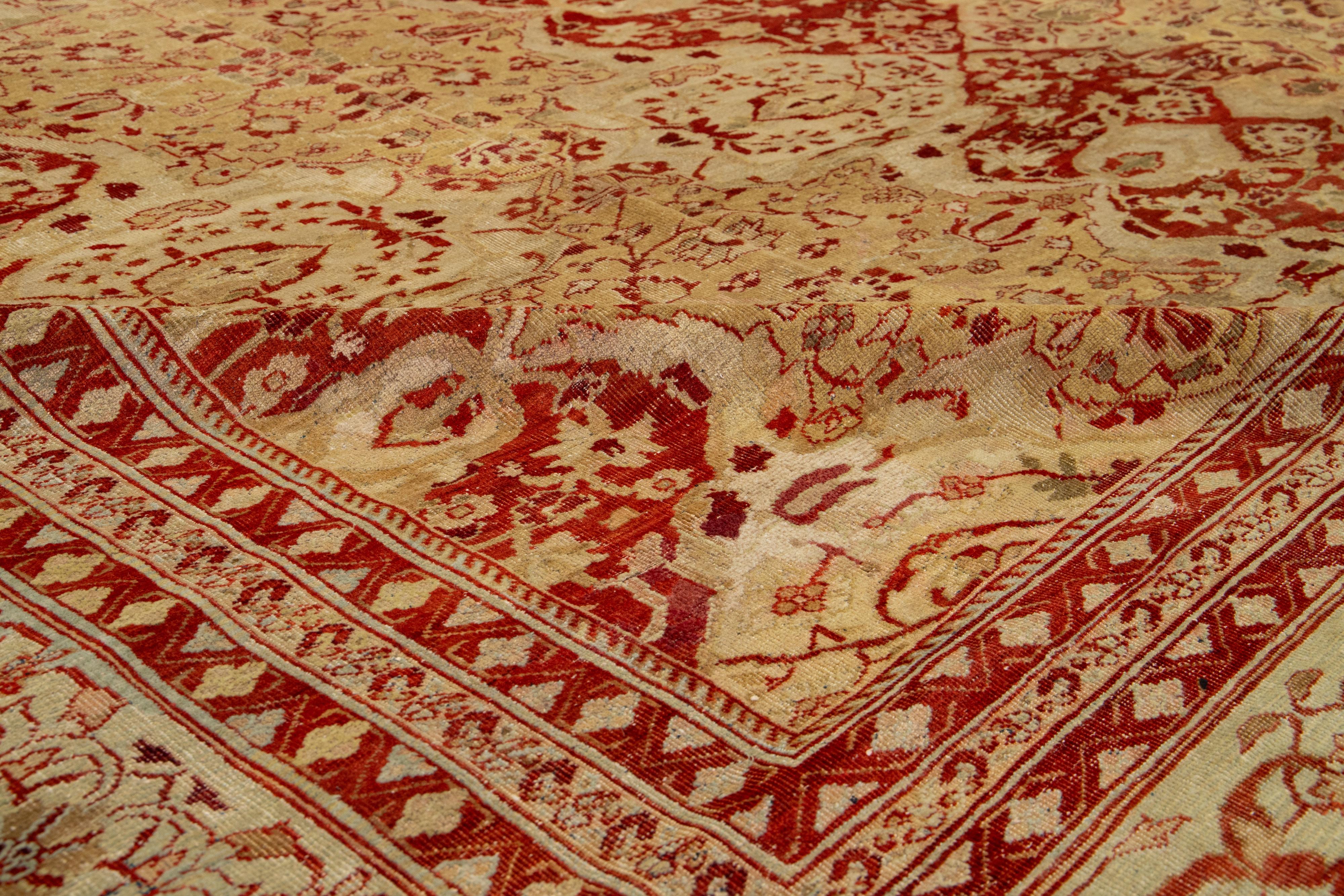 Einzigartiger übergroßer antiker persischer Sultanabad-Teppich aus brauner Wolle in Hellbraun mit Mittelteil-Design (Handgeknüpft) im Angebot