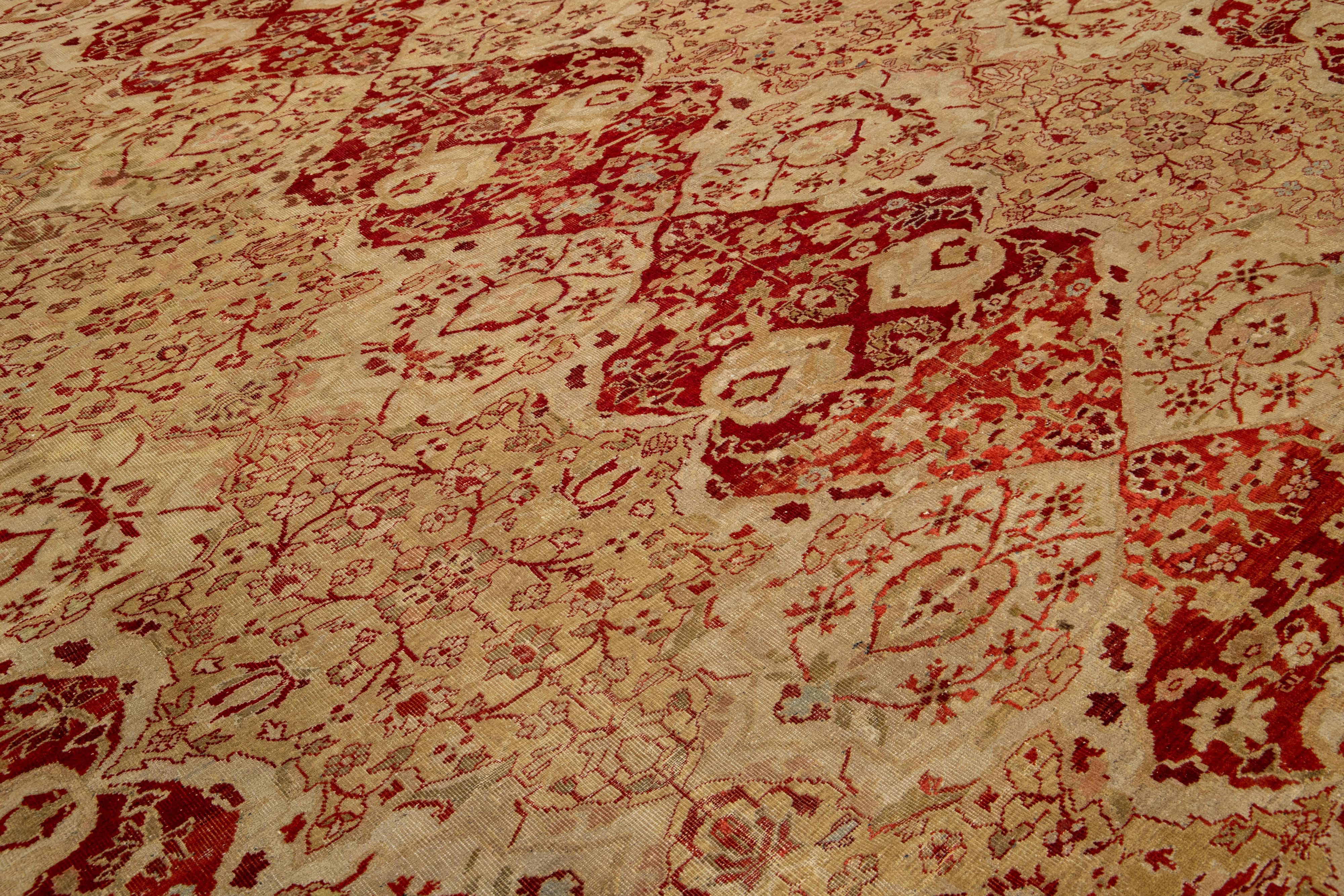 Einzigartiger übergroßer antiker persischer Sultanabad-Teppich aus brauner Wolle in Hellbraun mit Mittelteil-Design im Angebot 2