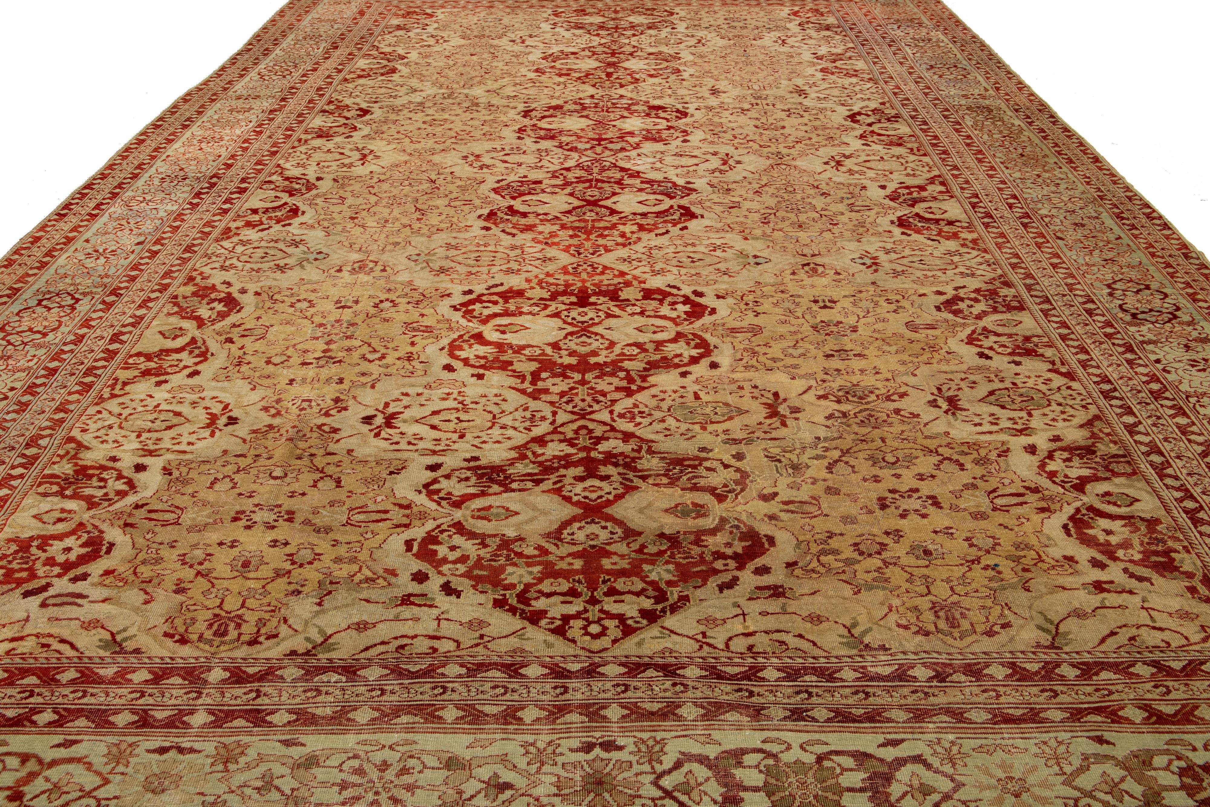 Einzigartiger übergroßer antiker persischer Sultanabad-Teppich aus brauner Wolle in Hellbraun mit Mittelteil-Design im Angebot 3