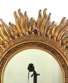 Unique Oversized Sunburst Mirror in Carved Giltwood by Francisco Hurtado, 1940s