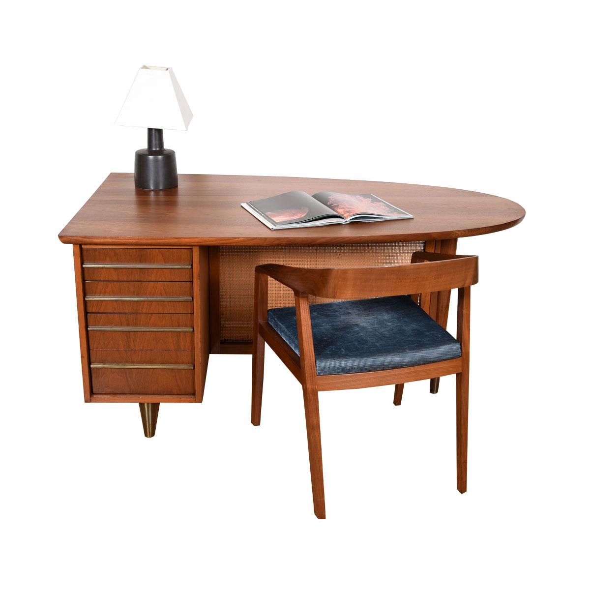 Unique Ovoid Walnut Desk with 3 Drawers For Sale 1