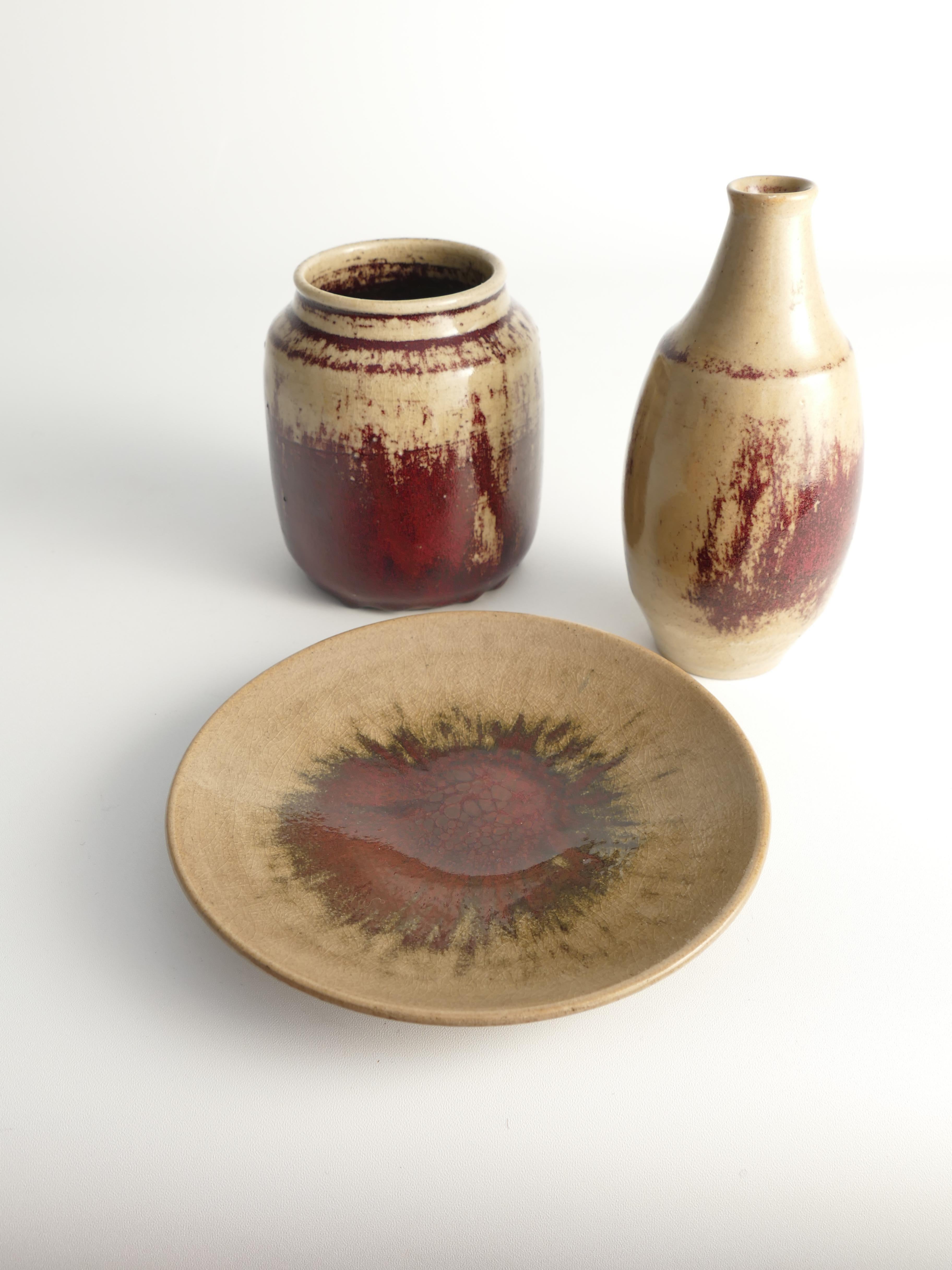 Unique Oxblood Glazed Stoneware Pieces, By Henning Nilsson, Set of 3 (Pièces uniques en grès émaillé sang de boeuf, par Henning Nilsson) en vente 4