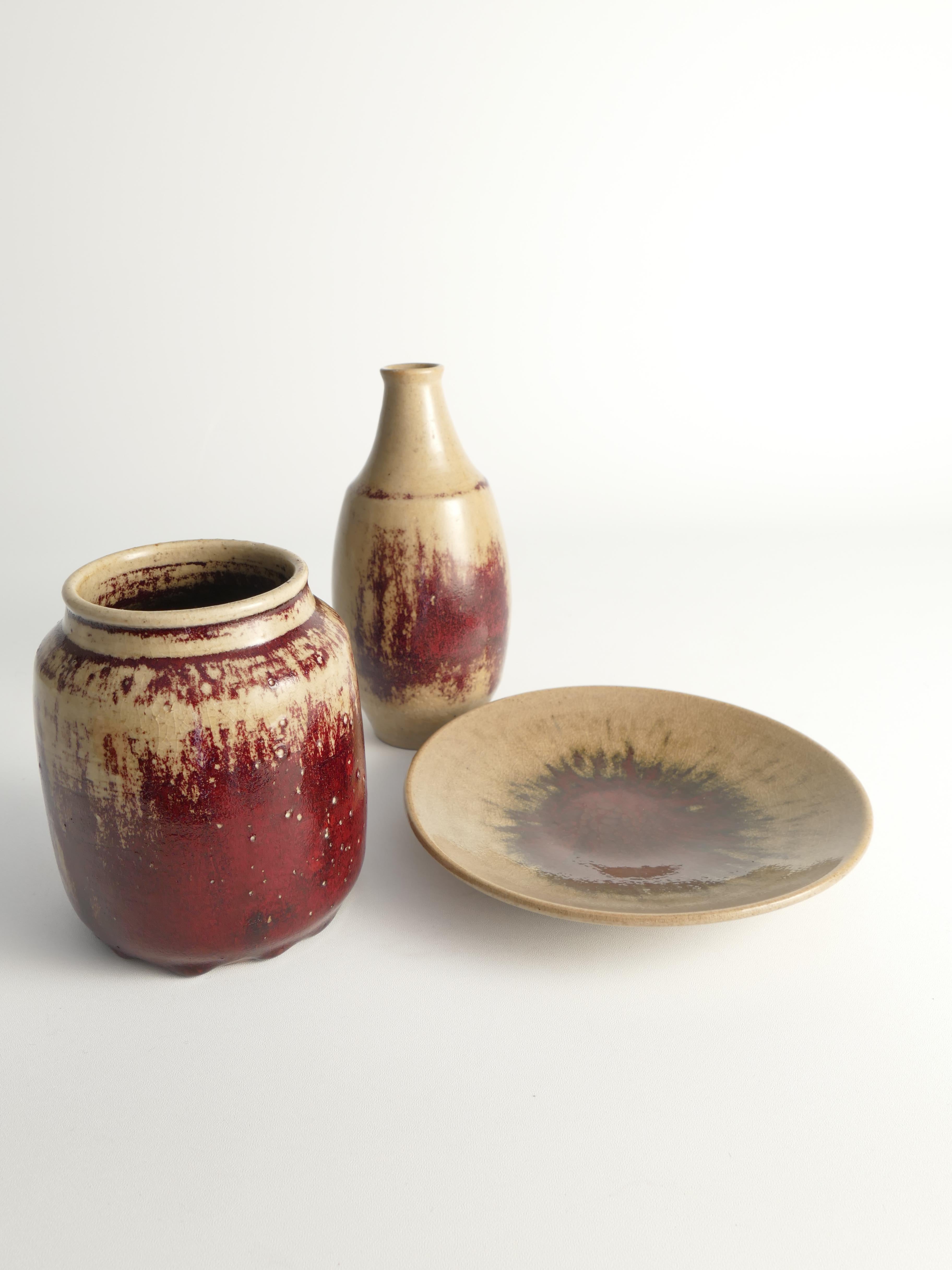 Unique Oxblood Glazed Stoneware Pieces, By Henning Nilsson, Set of 3 (Pièces uniques en grès émaillé sang de boeuf, par Henning Nilsson) en vente 5