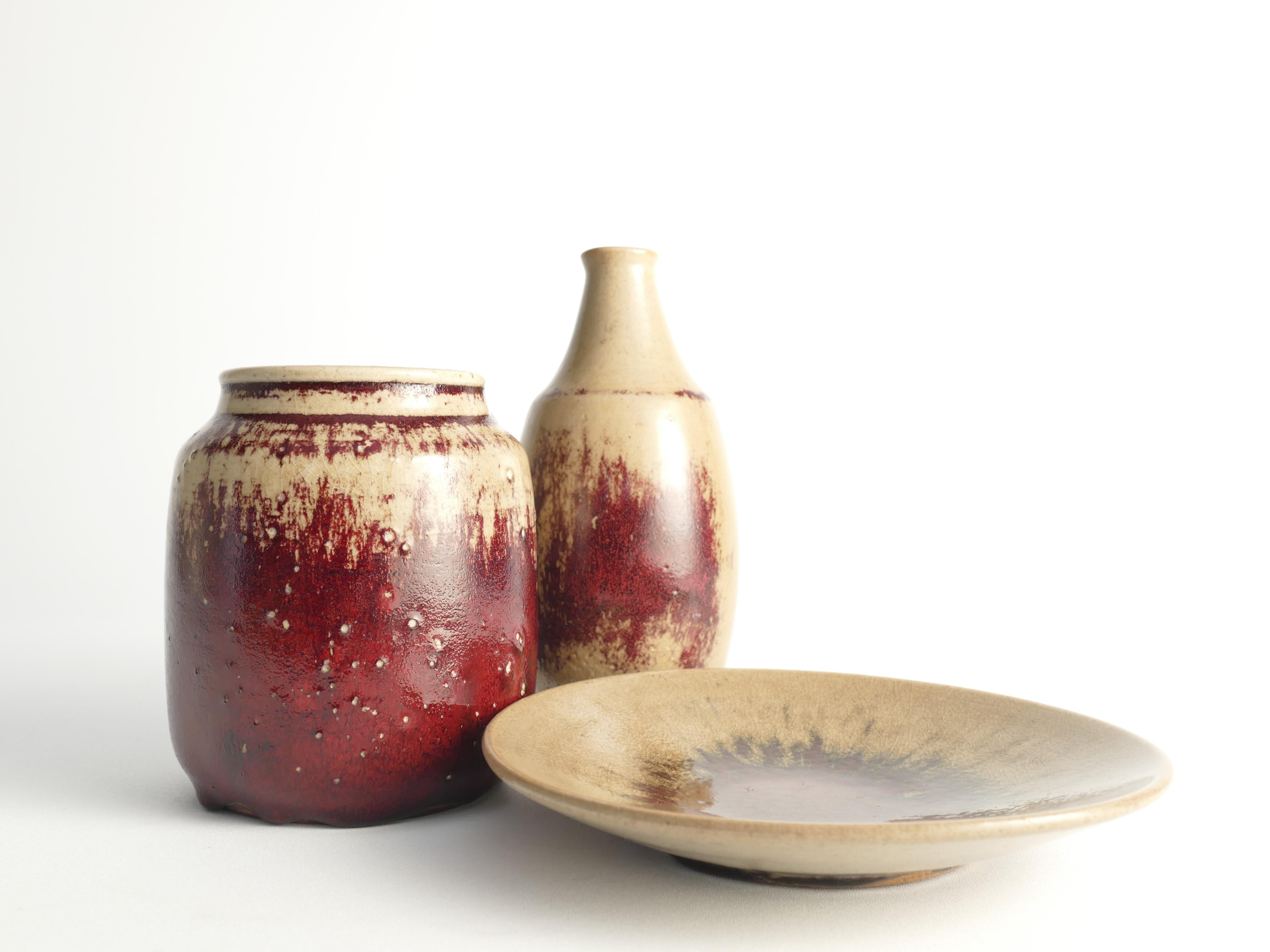 Unique Oxblood Glazed Stoneware Pieces, By Henning Nilsson, Set of 3 (Pièces uniques en grès émaillé sang de boeuf, par Henning Nilsson) en vente 6