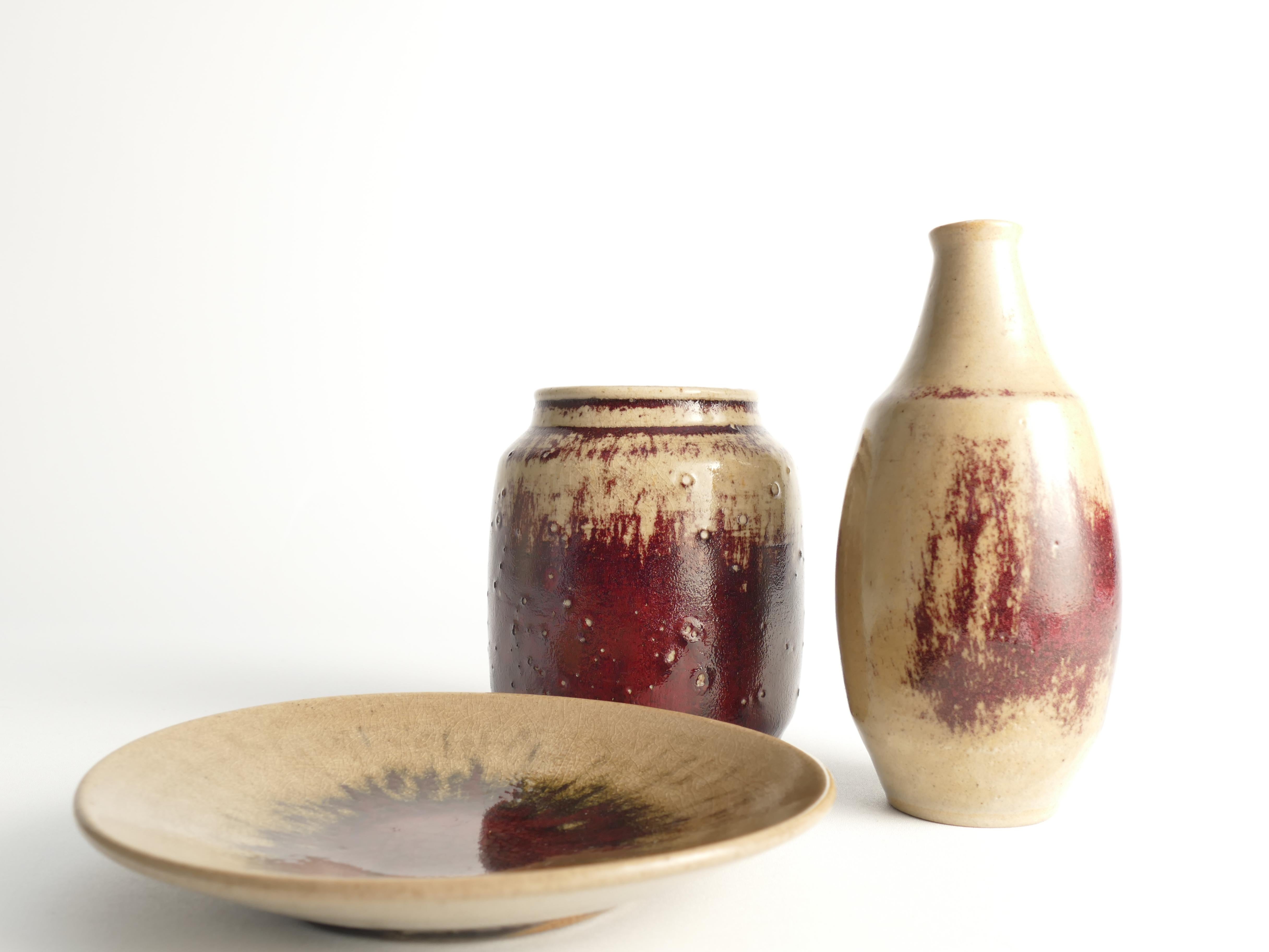 Unique Oxblood Glazed Stoneware Pieces, By Henning Nilsson, Set of 3 (Pièces uniques en grès émaillé sang de boeuf, par Henning Nilsson) en vente 7