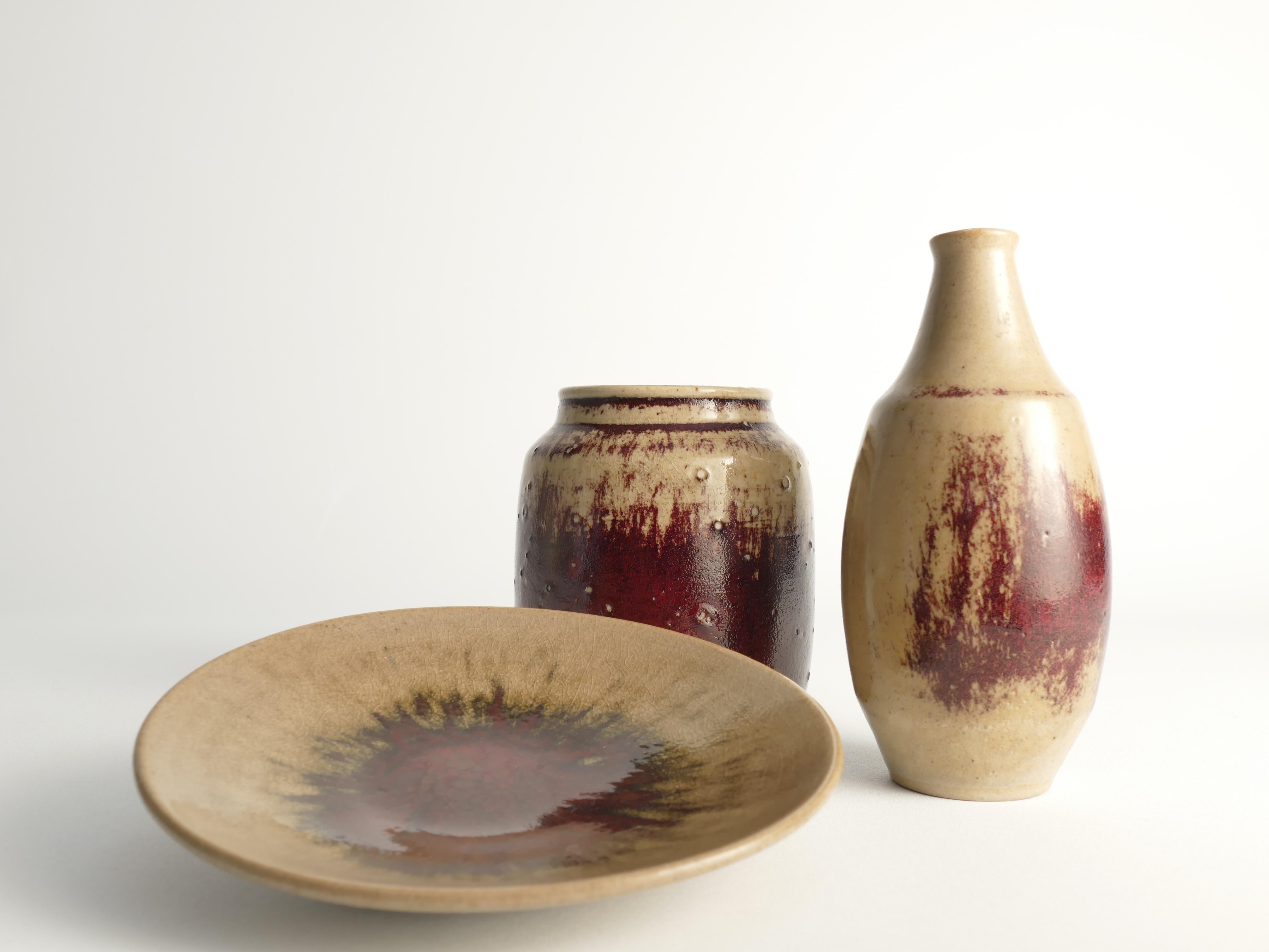 Unique Oxblood Glazed Stoneware Pieces, By Henning Nilsson, Set of 3 (Pièces uniques en grès émaillé sang de boeuf, par Henning Nilsson) en vente 8