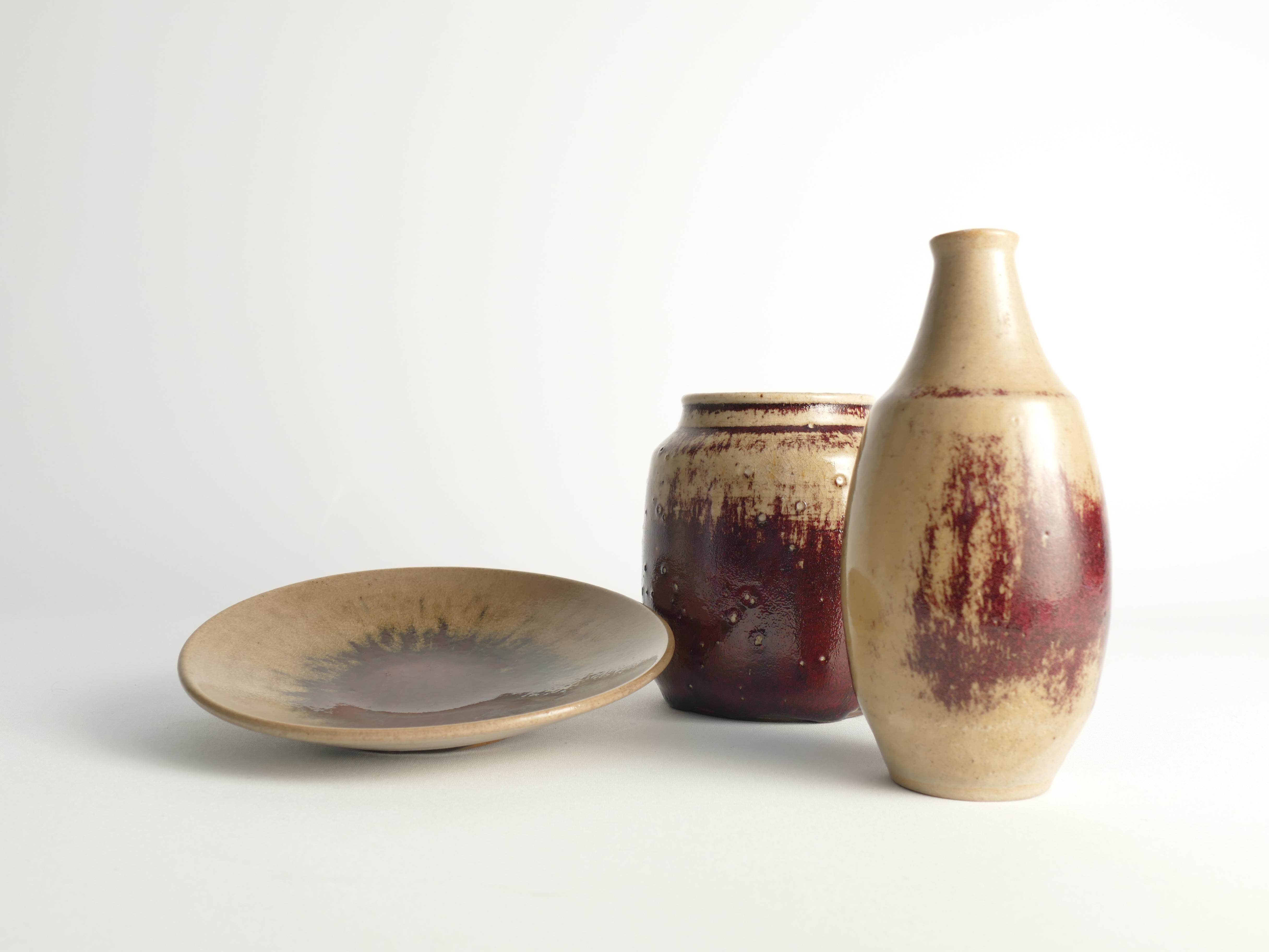 Unique Oxblood Glazed Stoneware Pieces, By Henning Nilsson, Set of 3 (Pièces uniques en grès émaillé sang de boeuf, par Henning Nilsson) en vente 9