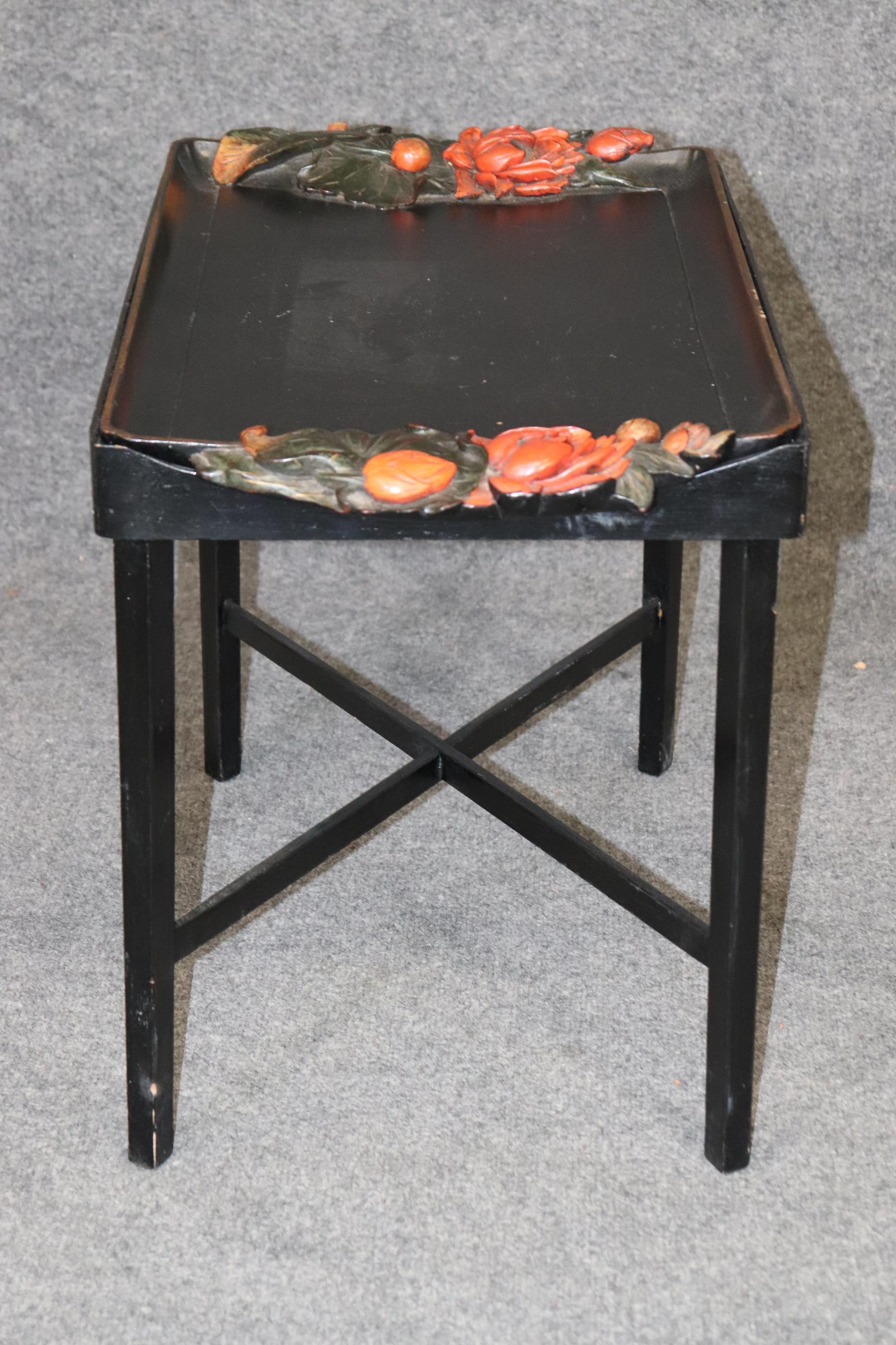 Unique Paint Decorated Ebonized Carved Italian Tray Top Coffee Table For Sale 1