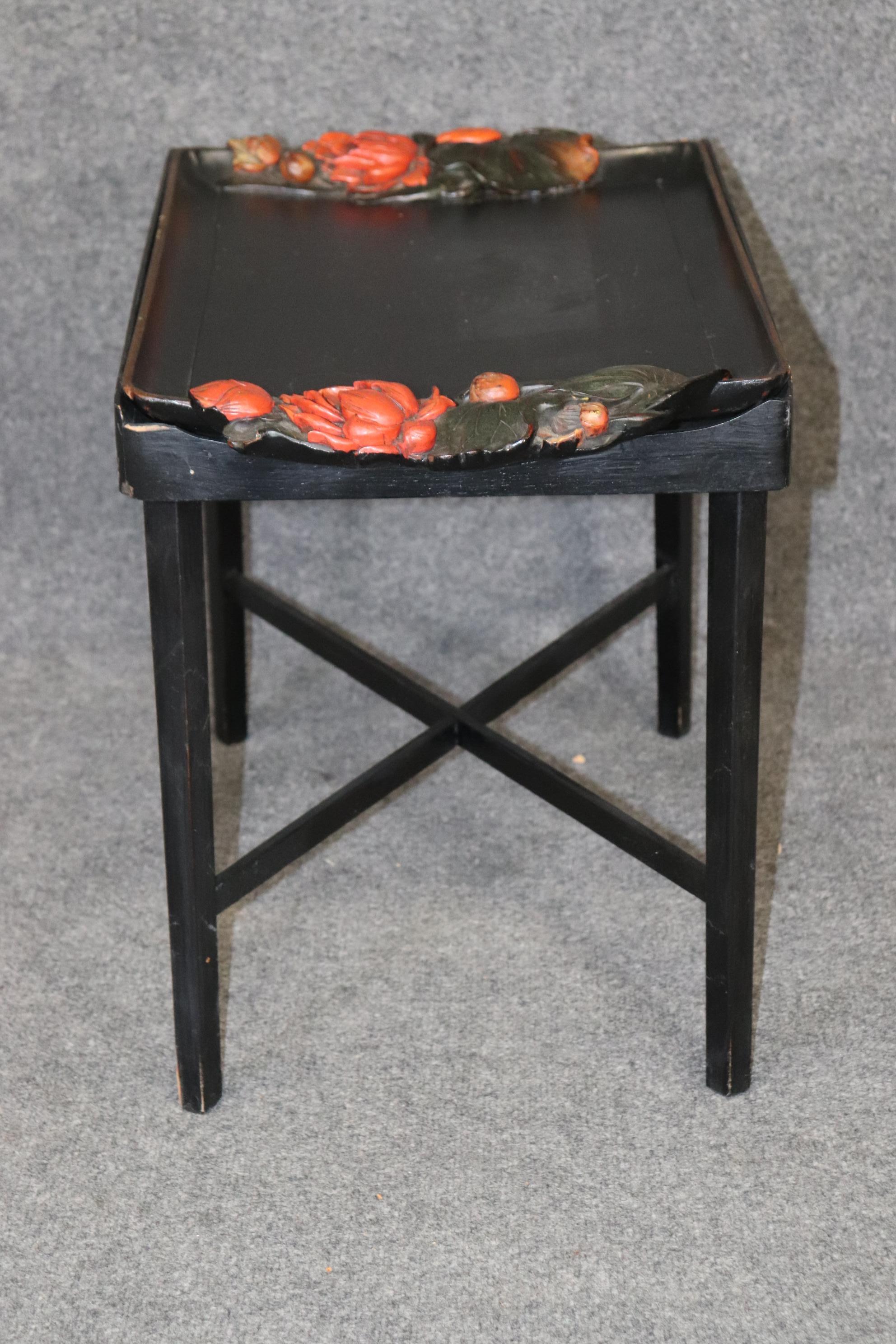 Unique Paint Decorated Ebonized Carved Italian Tray Top Coffee Table For Sale 3