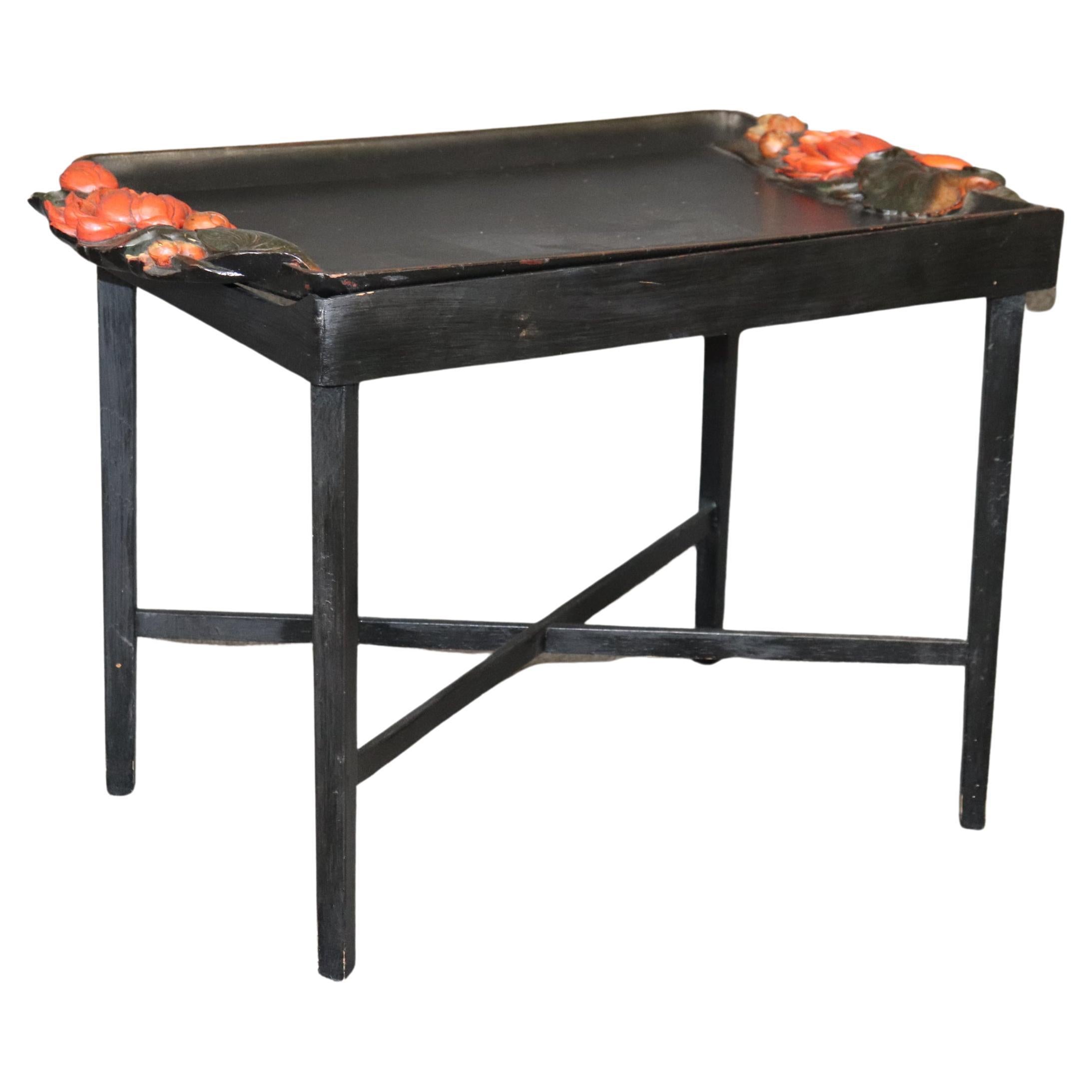 Unique Paint Decorated Ebonized Carved Italian Tray Top Coffee Table For Sale