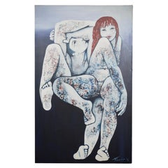 Unique Painting of a Nude Couple by Francine Govers, Netherlands, 1991