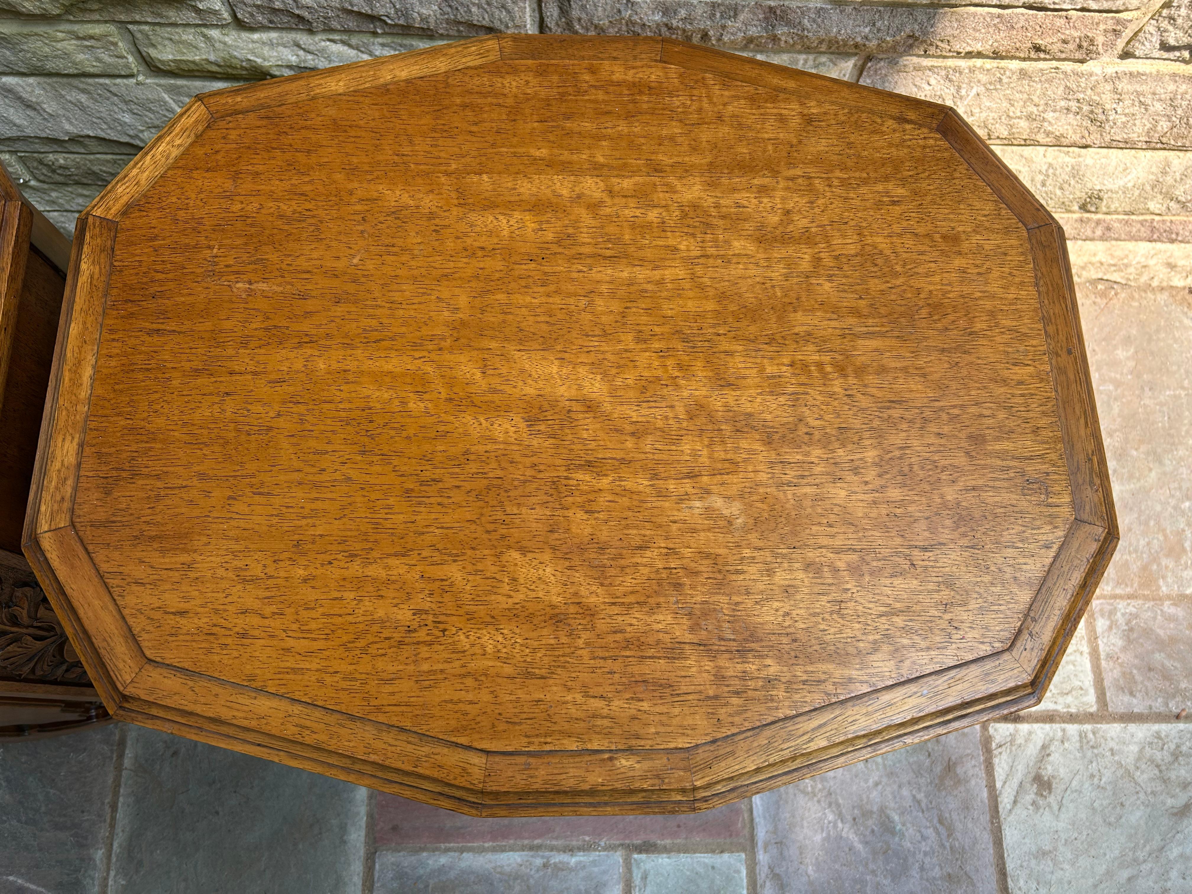 Unique Pair Daniel Jones inc. Walnut Spanish Revival Night Stand End Table In Good Condition For Sale In Pemberton, NJ