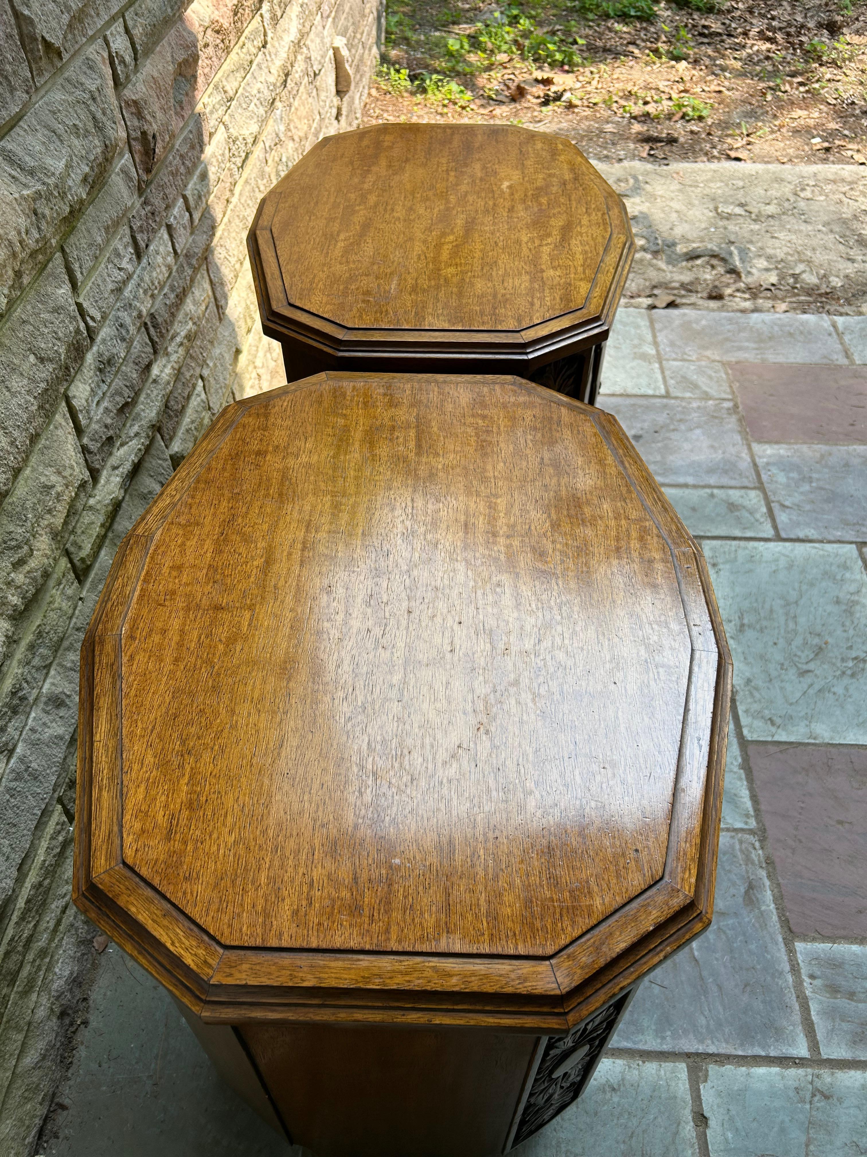 Unique Pair Daniel Jones inc. Walnut Spanish Revival Night Stand End Table For Sale 2