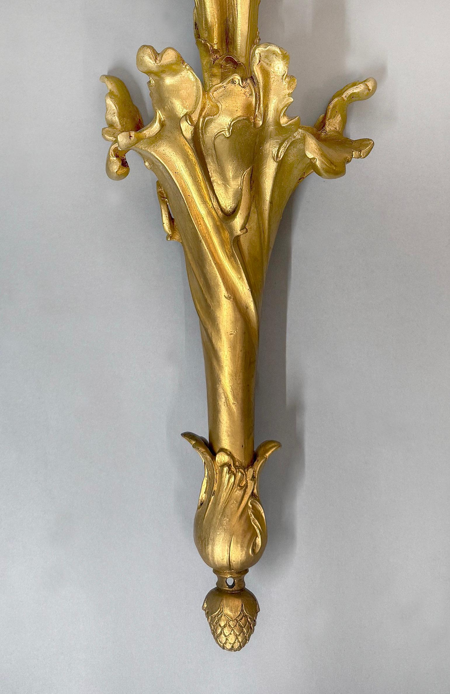 Unique Pair  Early 20th Century Art Nouveau Gilt Bronze Hanging Wall Sculptures For Sale 2